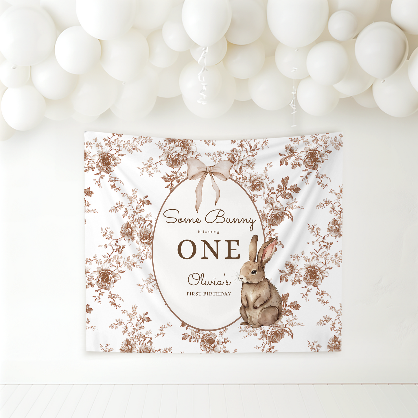 Some Bunny is One Birthday Backdrop Bunny Birthday Welcome Sign Vintage Floral Bunny Banner Personalized Easter Birthday Decoration