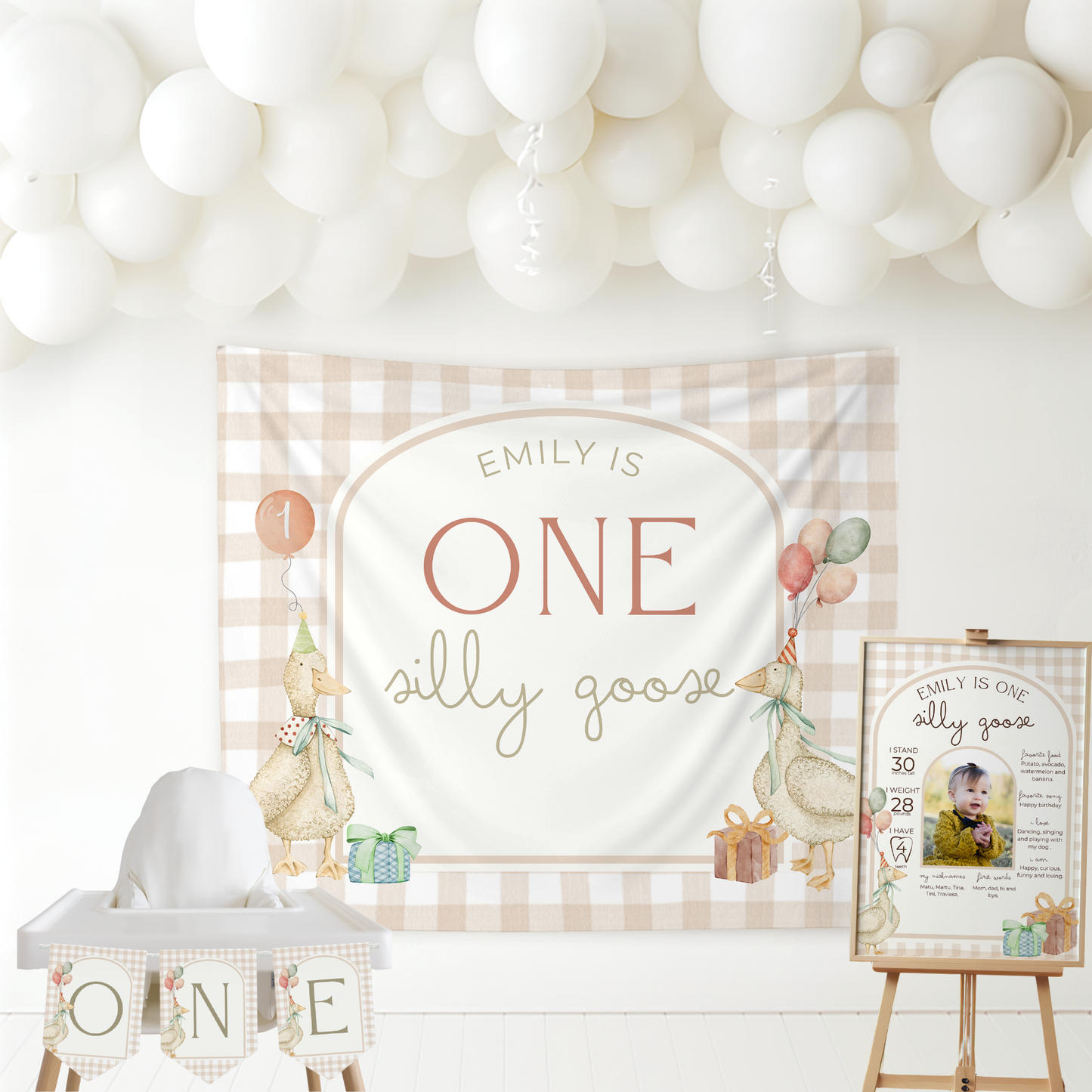 One Silly Goose Birthday Personalized Banner 1st Birthday Silly Goose Party Decor Photo Backdrop Goose Custom Banner First Birthday Ideas