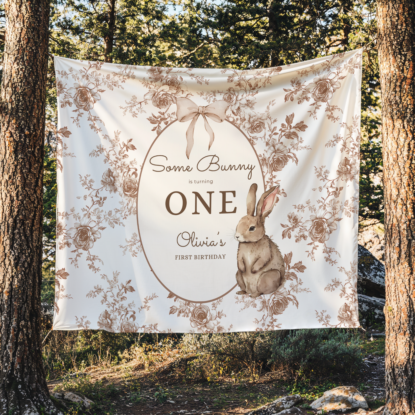 Some Bunny is One Birthday Backdrop Bunny Birthday Welcome Sign Vintage Floral Bunny Banner Personalized Easter Birthday Decoration