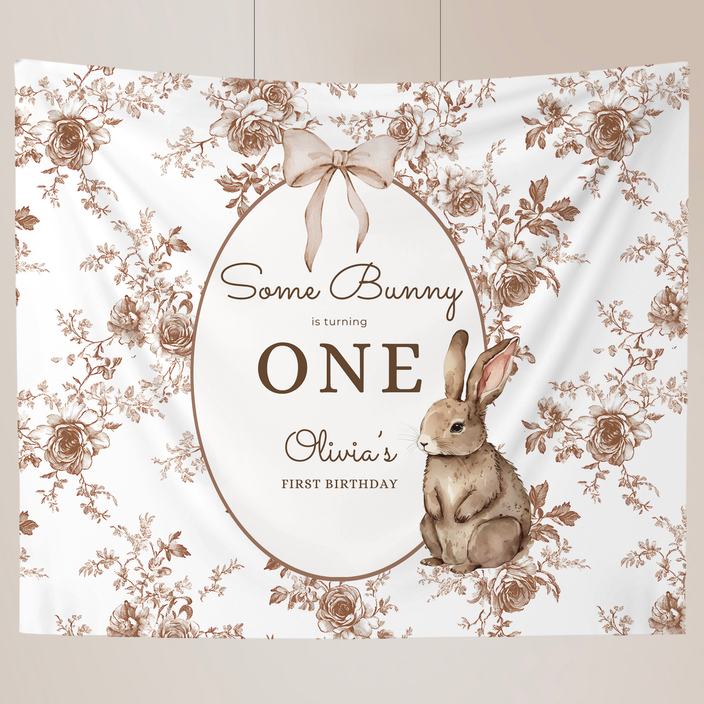 Some Bunny is One Birthday Backdrop Bunny Birthday Welcome Sign Vintage Floral Bunny Banner Personalized Easter Birthday Decoration
