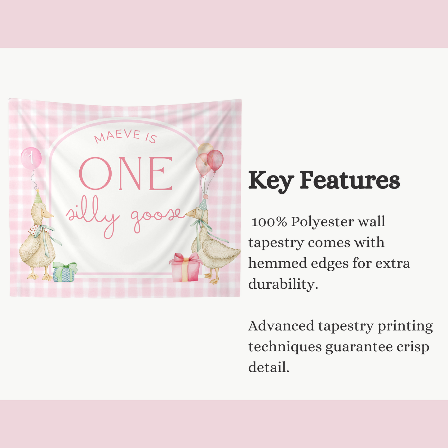Pink Gingham One Silly Goose Birthday Personalized Banner