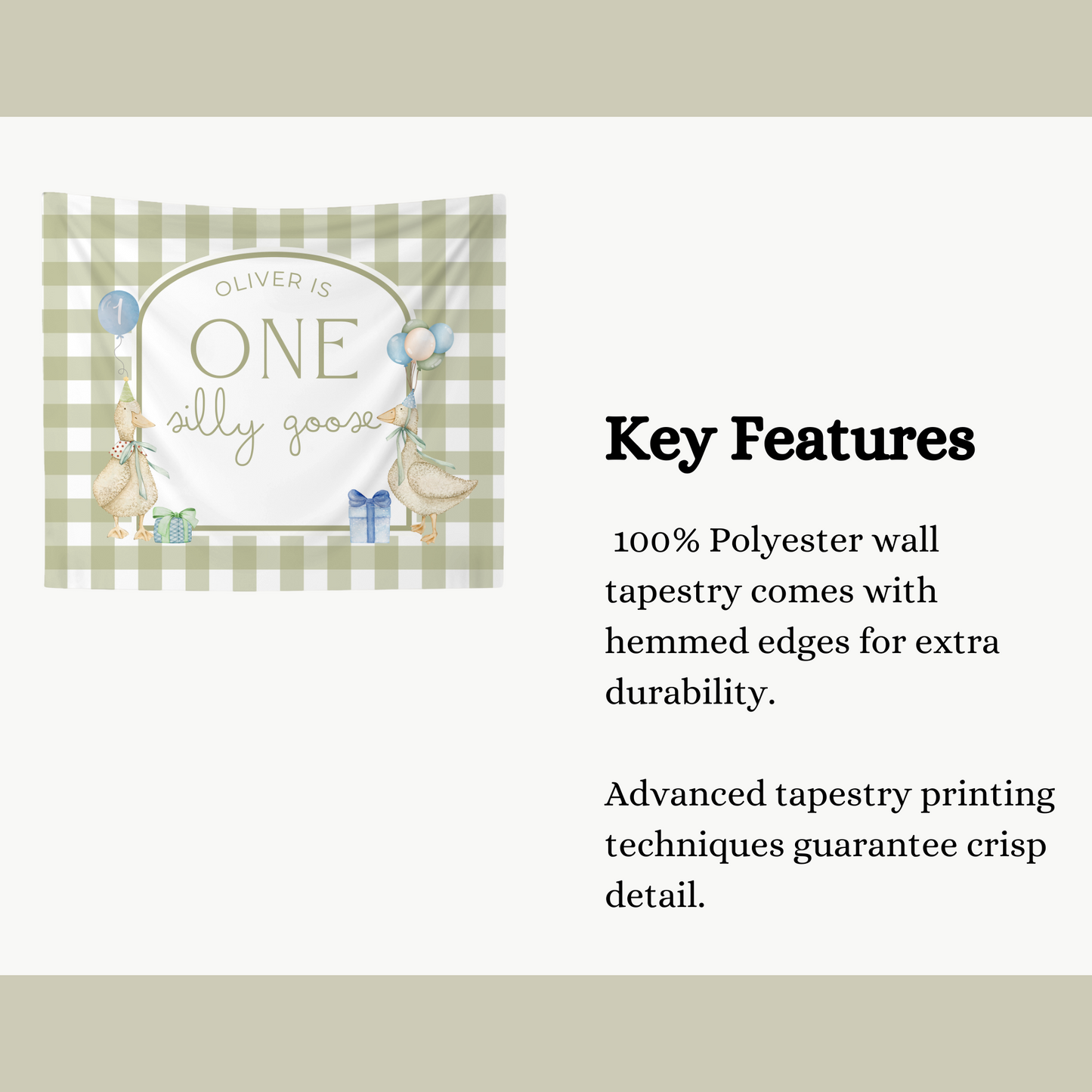 Green Gingham One Silly Goose Birthday Personalized Banner