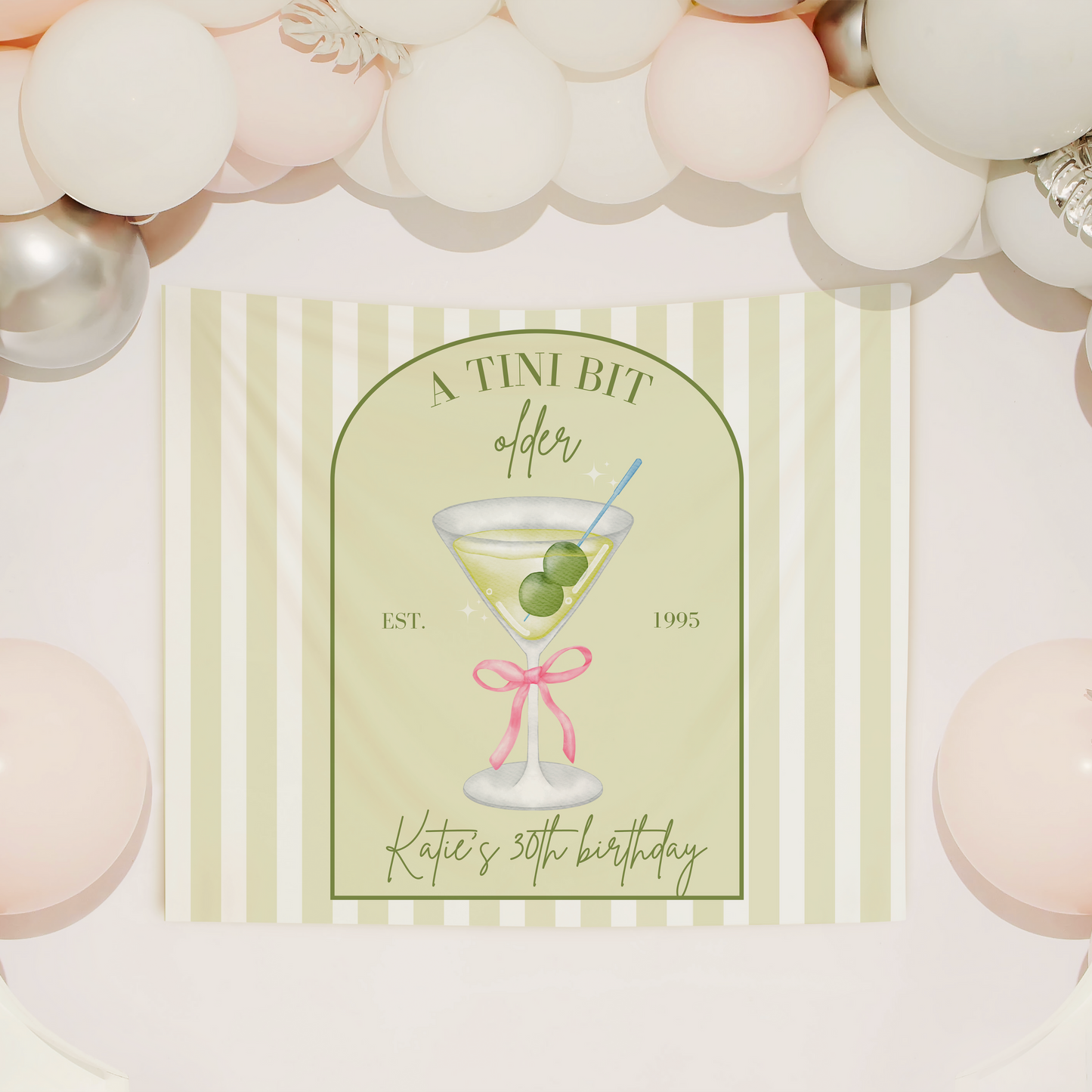 Tini Bit Older Birthday Banner Dirty Martini Party Backdrop Dirty 30 Decorations Dirty Thirty Personalized Party Decor Coquette Martini