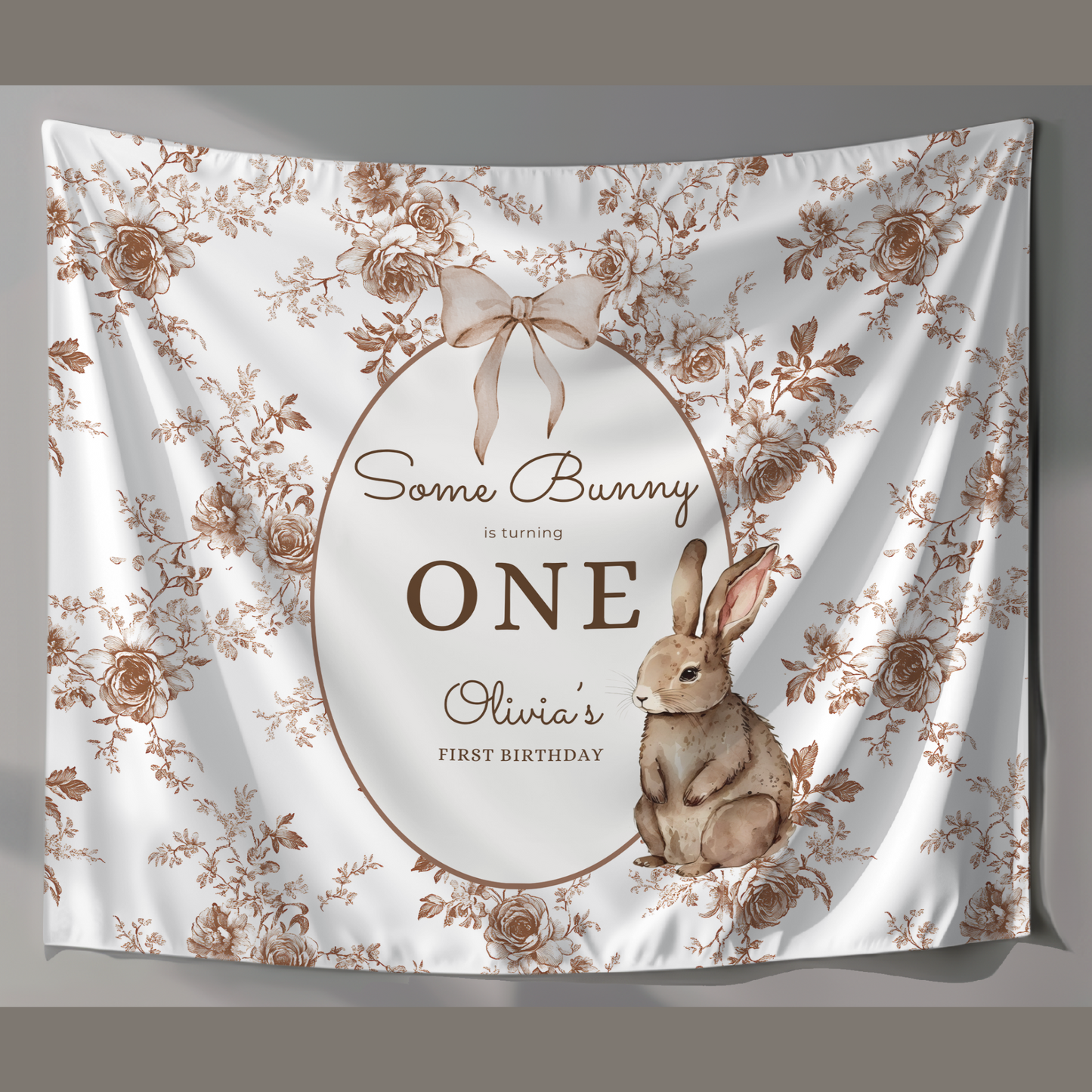 Some Bunny is One Birthday Backdrop Bunny Birthday Welcome Sign Vintage Floral Bunny Banner Personalized Easter Birthday Decoration