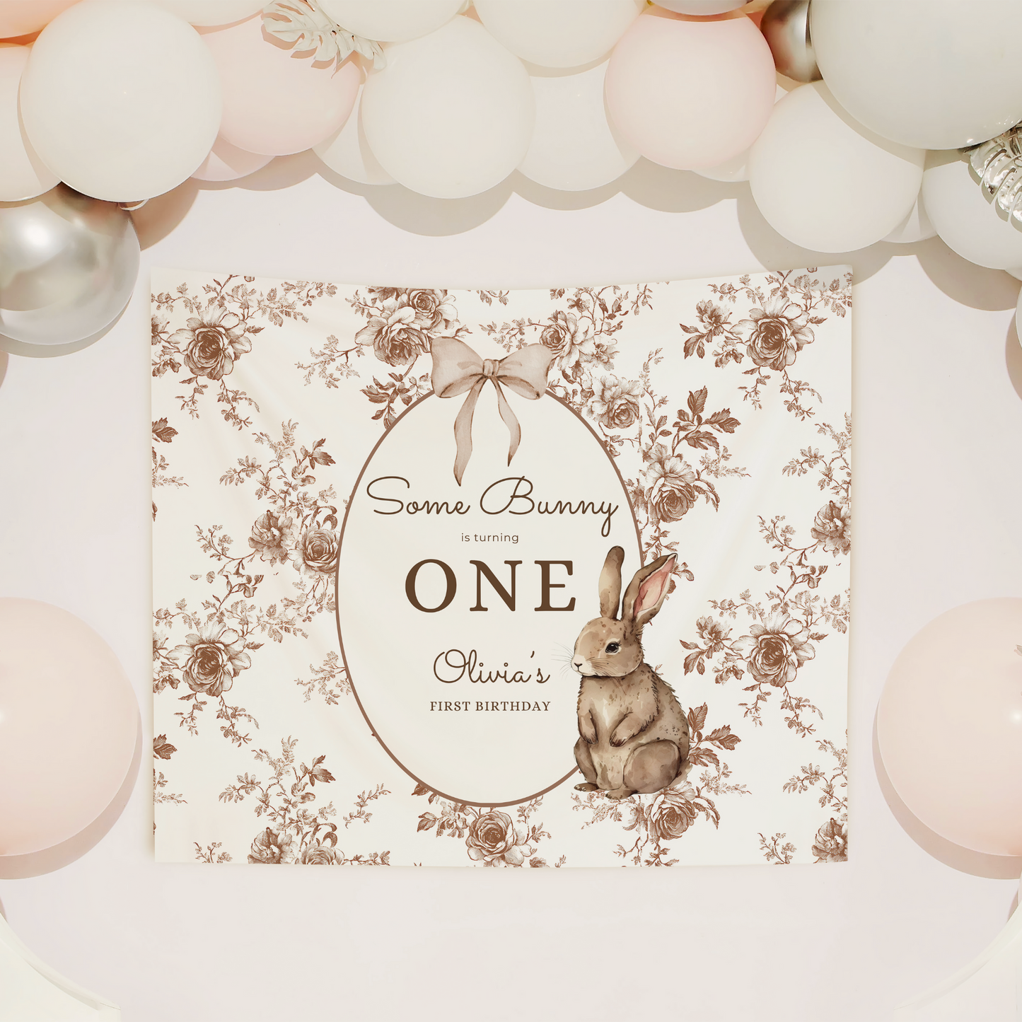 Some Bunny is One Birthday Backdrop Bunny Birthday Welcome Sign Vintage Floral Bunny Banner Personalized Easter Birthday Decoration