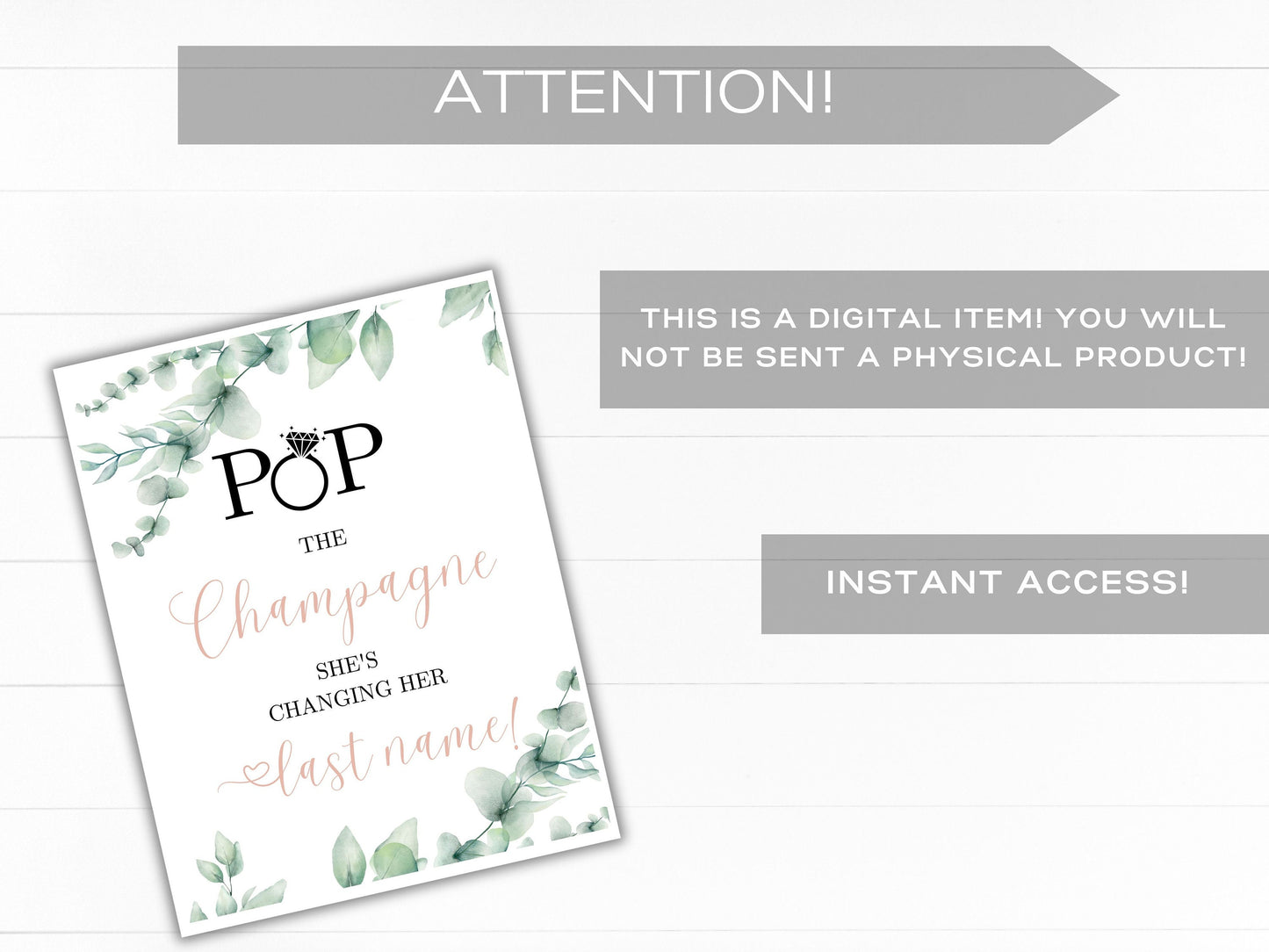 Bridal Shower Sign Pop the Champagne She's Changing her Last Name Table Sign Bachelorette party Decor Pop the Bubbly table sign PRINTABLE