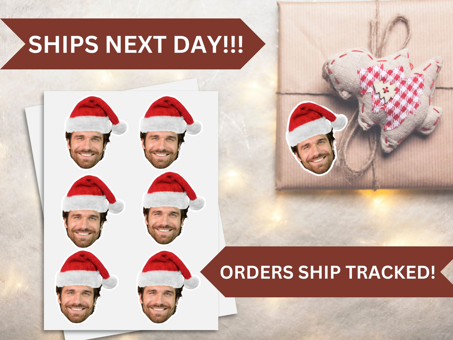 Christmas Present Face Stickers, Present Stickers, Christmas Gift Personalization, Face Sticker, Gift Face Sticker, gift name tag stickers