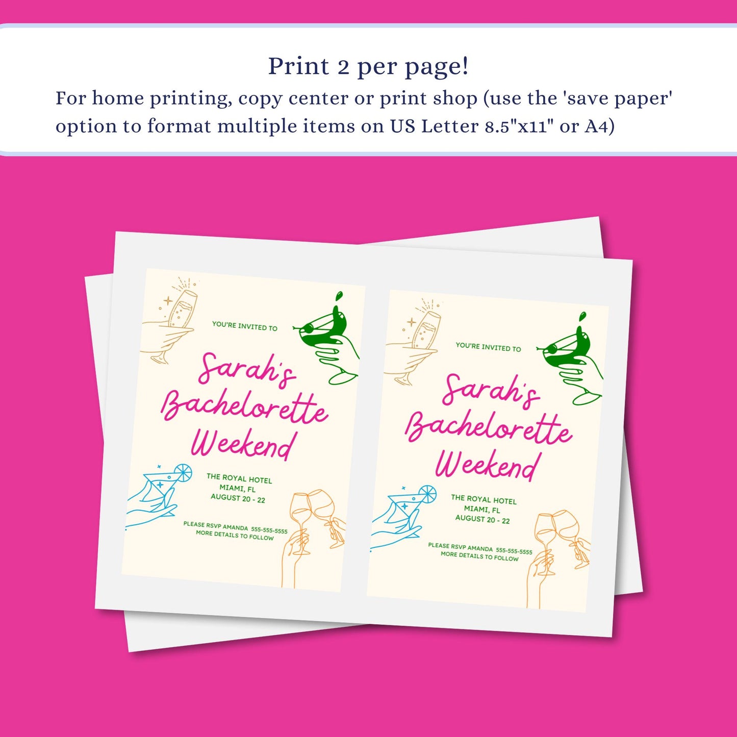 Colorful Bachelorette Party Invitation Cocktail Bachelorette Printable Bridal Party Itinerary intvite Hen's party template editable in canva