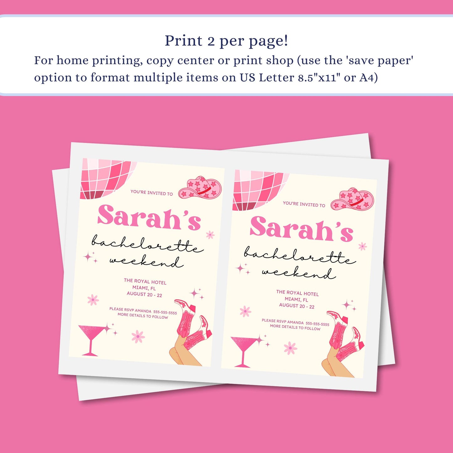 Disco Cowgirl Bach Printable Invitation Bachelorette Party Invite Bundle Bachelorette Weekend Hen party itinerary Hunt Lets go girls