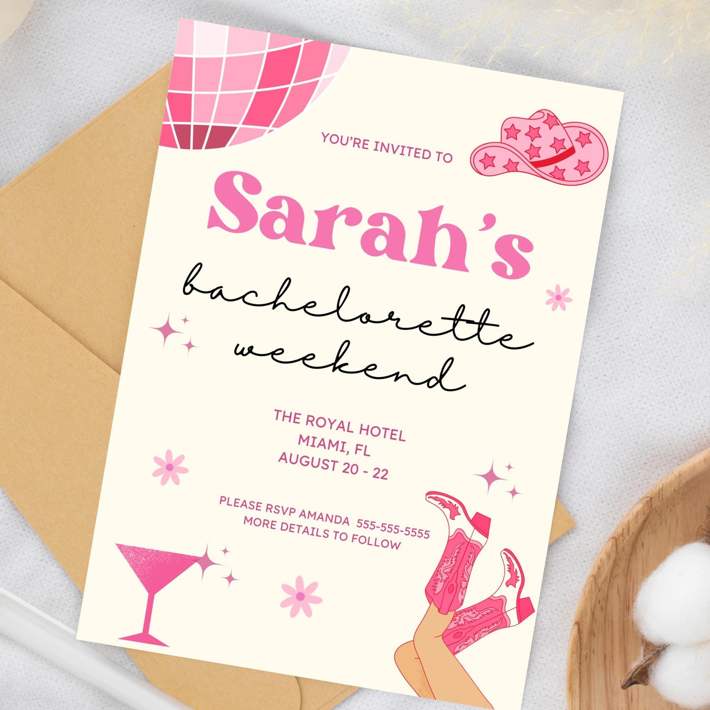 Disco Cowgirl Bach Printable Invitation Bachelorette Party Invite Bundle Bachelorette Weekend Hen party itinerary Hunt Lets go girls