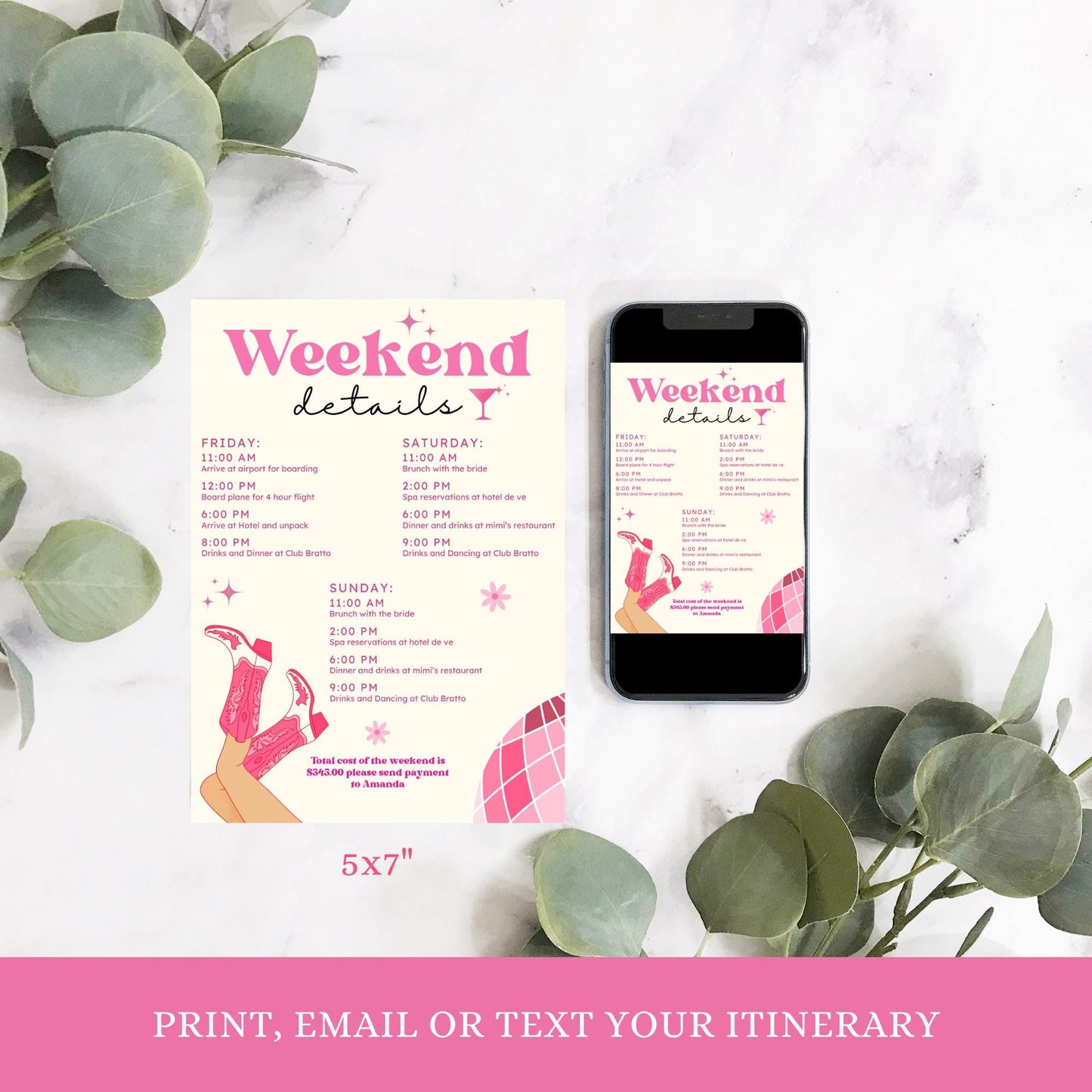 Disco Cowgirl Bach Printable Invitation Bachelorette Party Invite Bundle Bachelorette Weekend Hen party itinerary Hunt Lets go girls