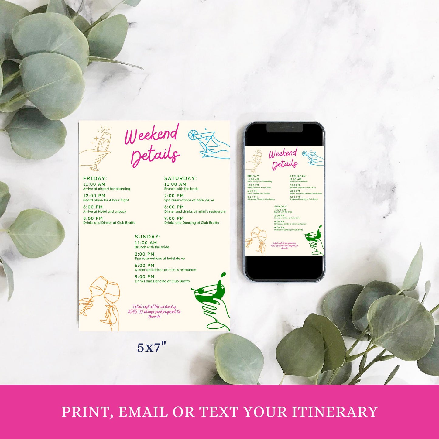 Colorful Bachelorette Party Invitation Cocktail Bachelorette Printable Bridal Party Itinerary intvite Hen's party template editable in canva