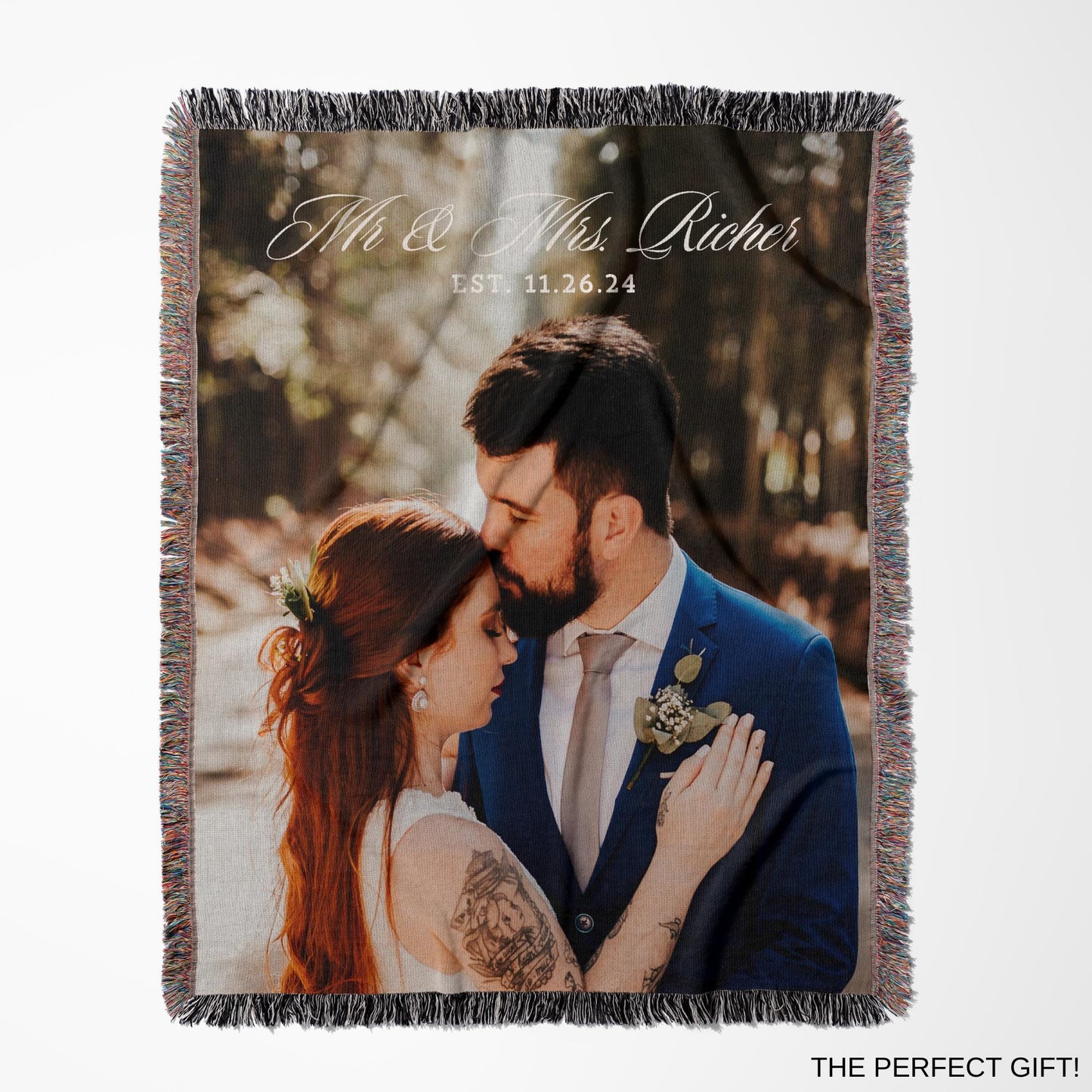 Personalized photo custom tapestry woven cotton throw customized photo blanket gift for newlyweds couples name wedding gift for her