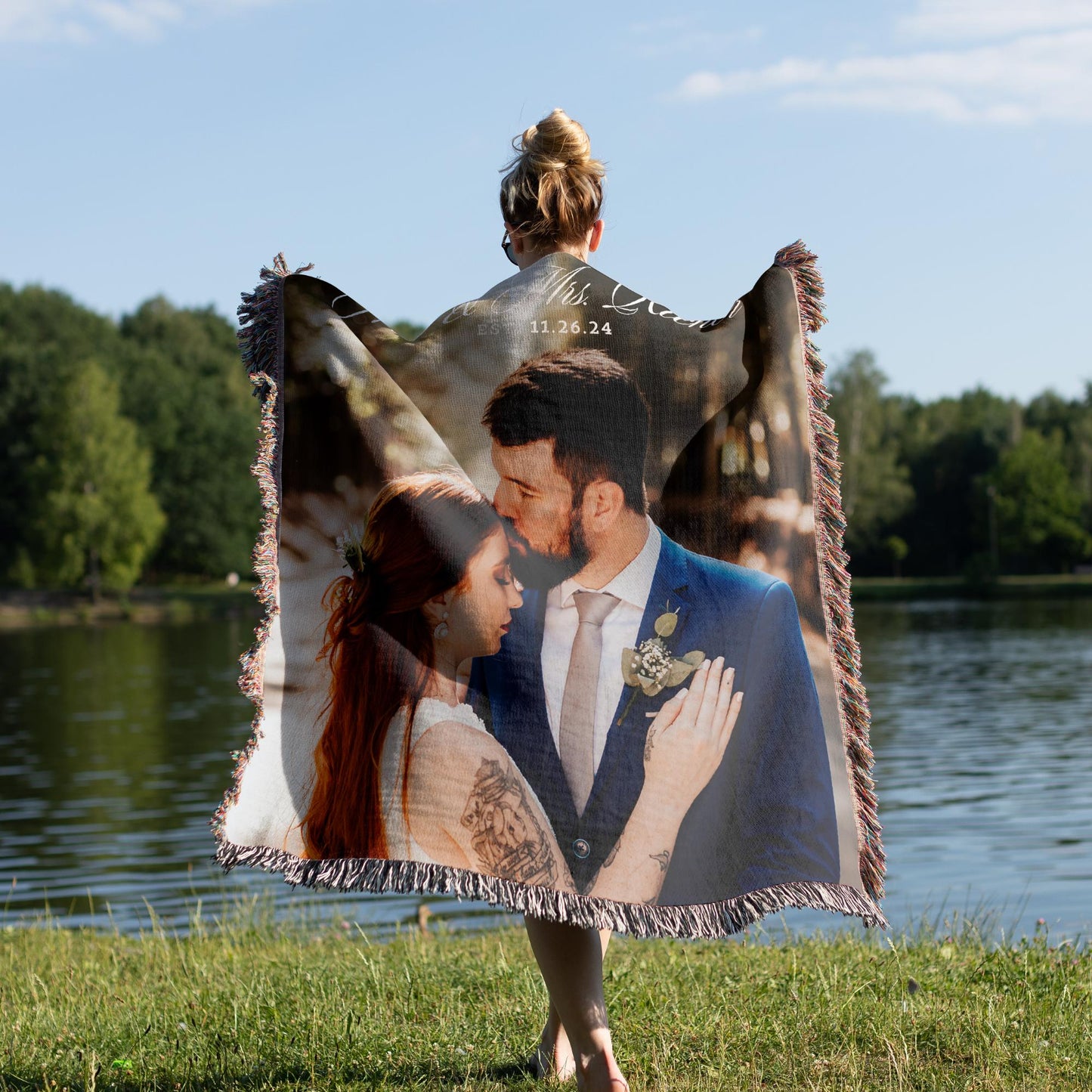 Personalized photo custom tapestry woven cotton throw customized photo blanket gift for newlyweds couples name wedding gift for her