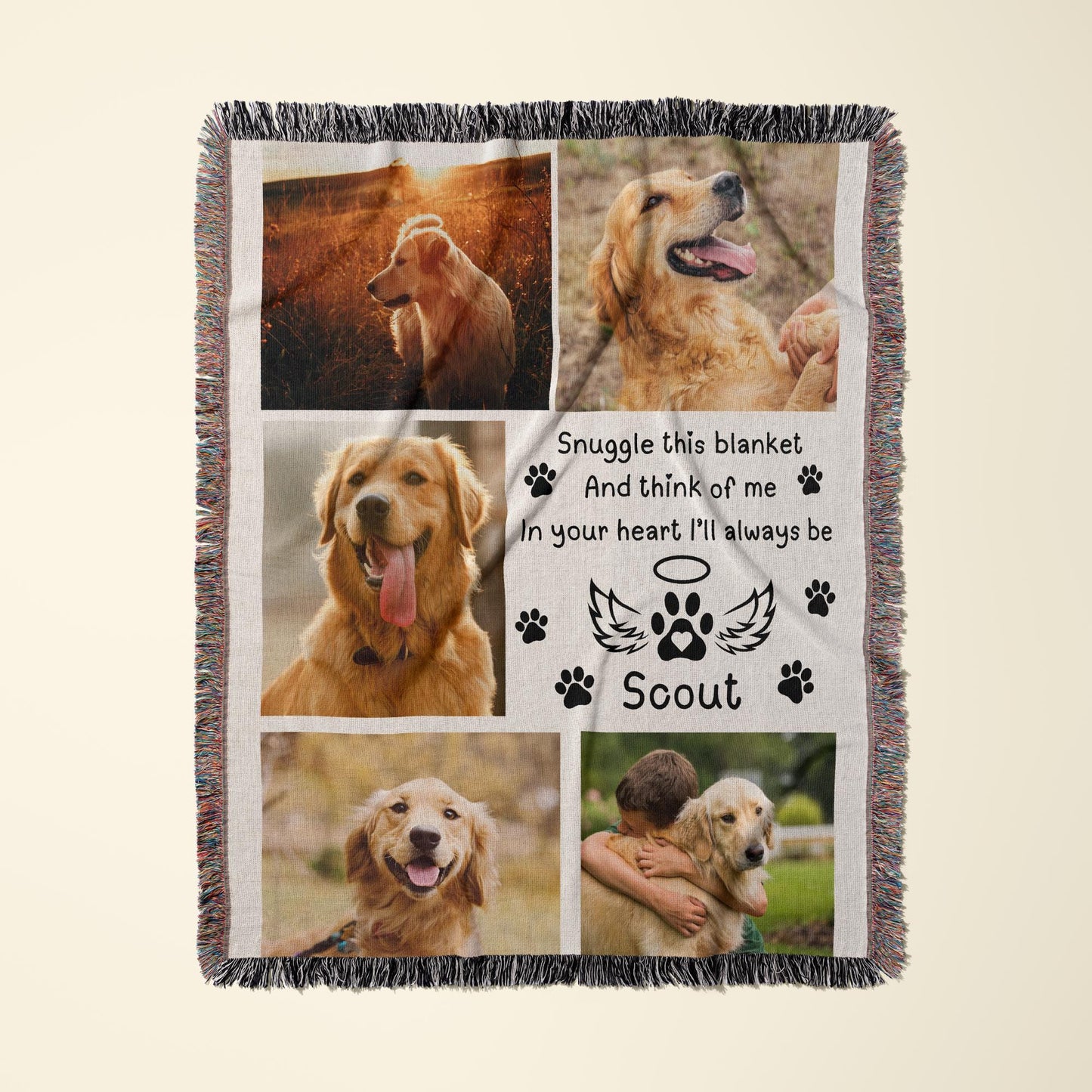 Custom Dog Photo Blanket Dog Memorial Gift Pet Sympathy Gift Christmas Keepsake Dog Loss Gift Paw Print Blanket Pet picture Woven Throw