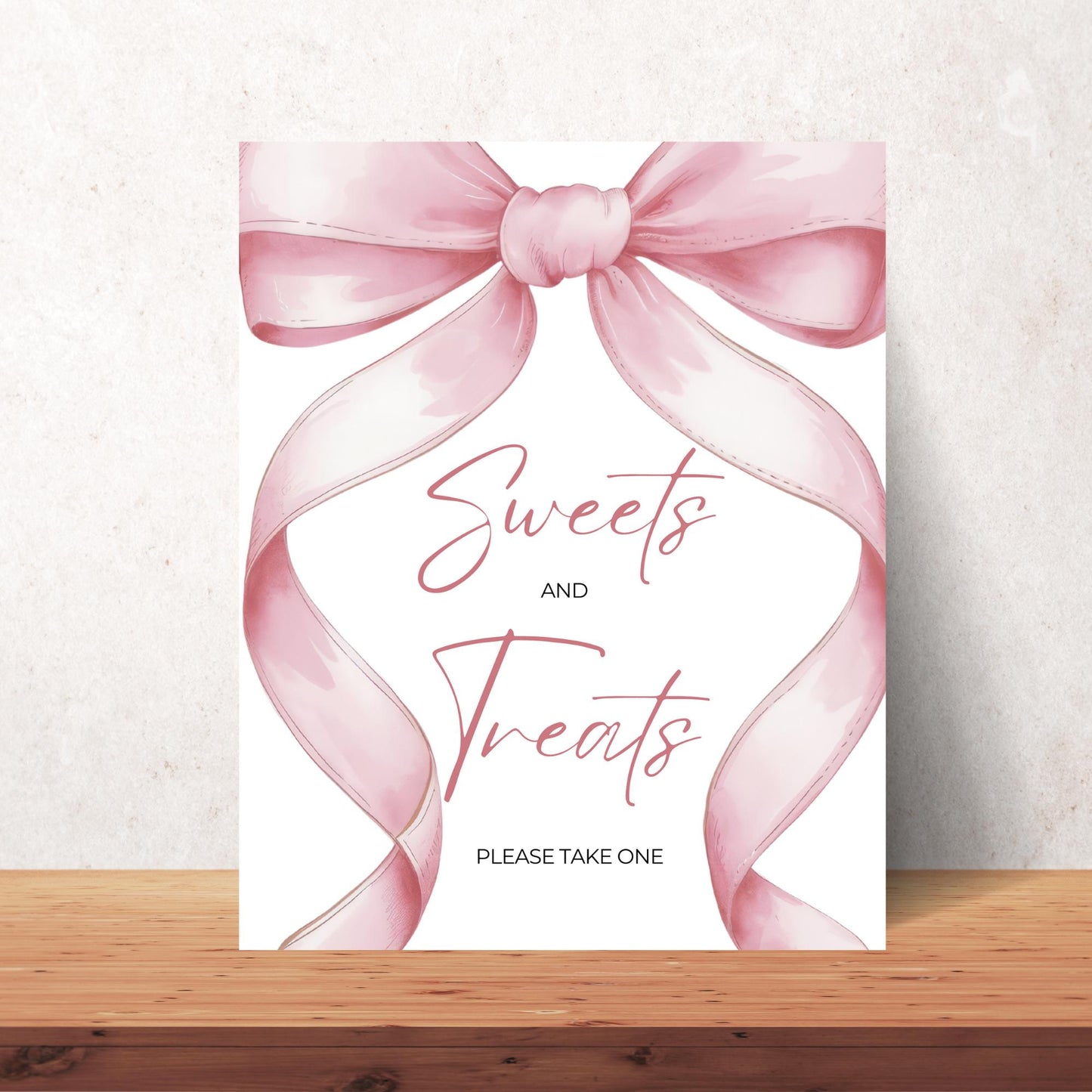 Pink Bow Sweets and Treats Birthday Sign Coquette Aesthetic Party Decor Girls just wanna be one Birthday Girls First bday Favor Table Sign