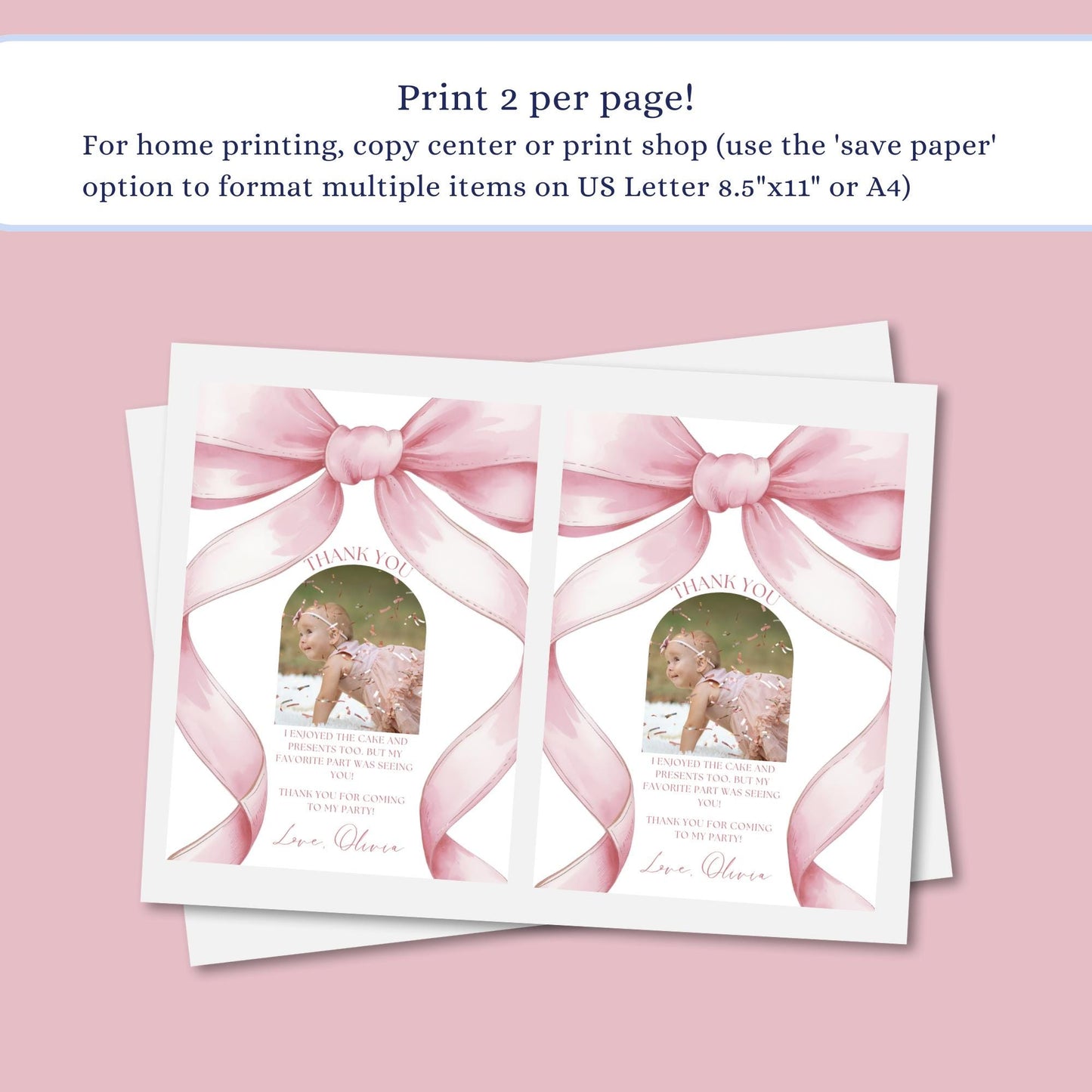 Pink Bow Birthday Thank you Card 1st Birthday Girls Just Wanna Be ONE First Birthday Invite Pink Bow Invitation Template Coquette Aesthetic