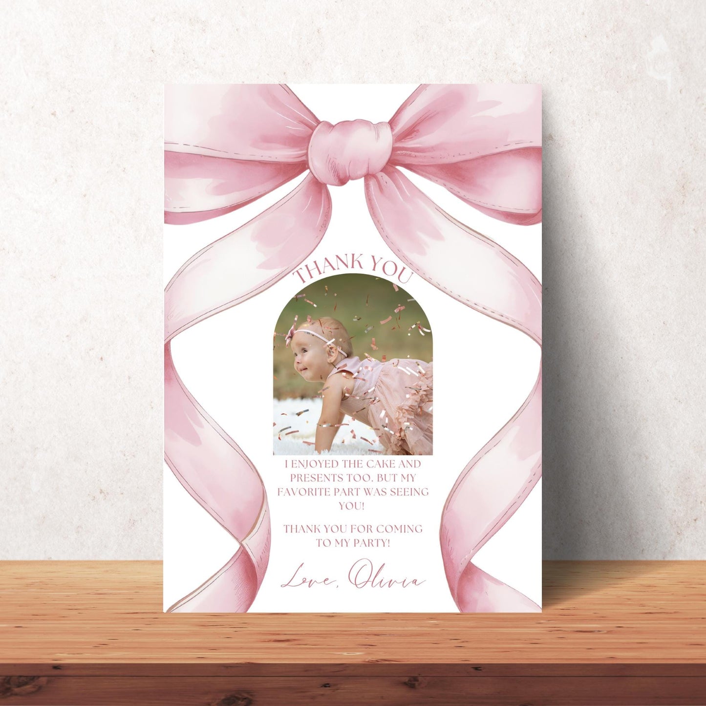 Pink Bow Birthday Thank you Card 1st Birthday Girls Just Wanna Be ONE First Birthday Invite Pink Bow Invitation Template Coquette Aesthetic