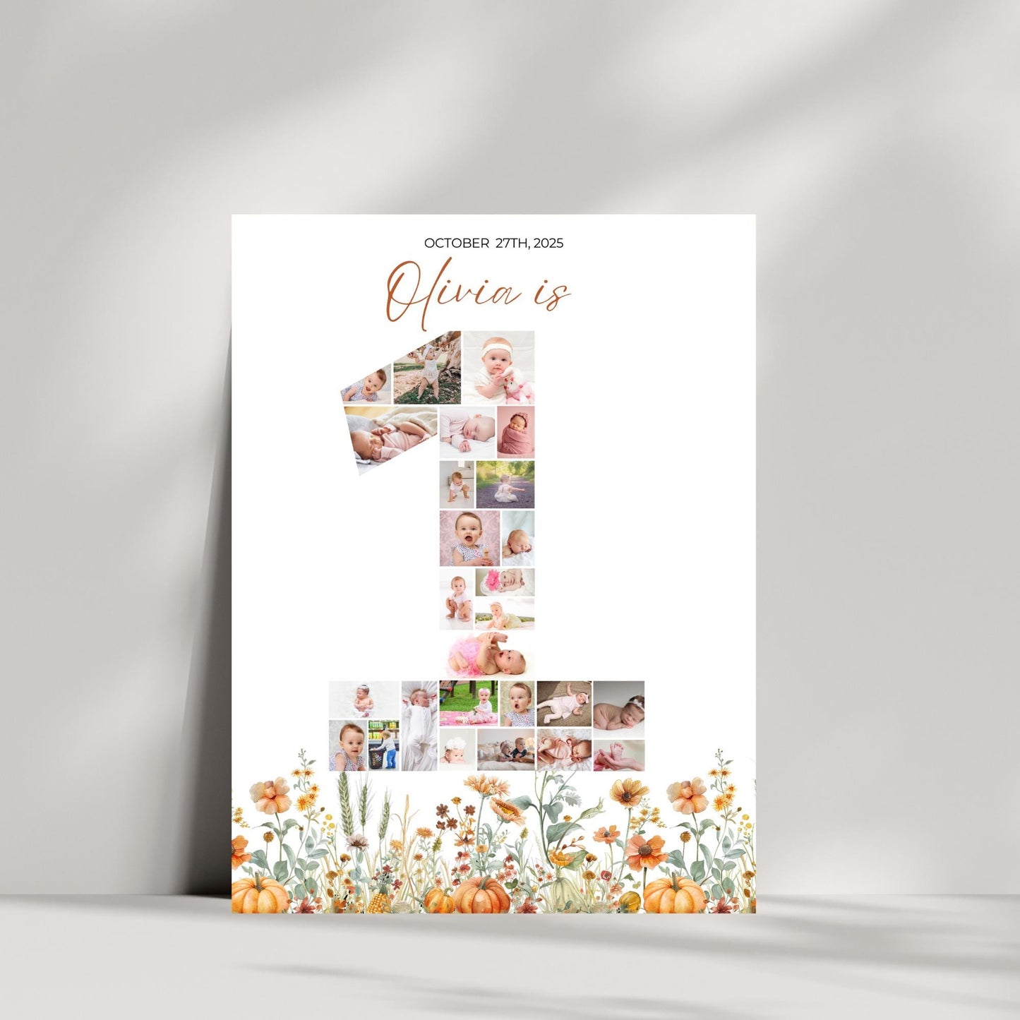 Pumpkin First Birthday Sign Photo Collage Editable Little Pumpkin is One Monthly Banner Fall Bday Monthly Photo Banner Milestone photo sign