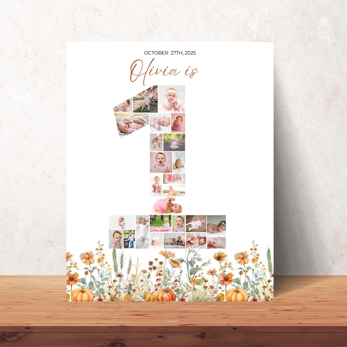 Pumpkin First Birthday Sign Photo Collage Editable Little Pumpkin is One Monthly Banner Fall Bday Monthly Photo Banner Milestone photo sign