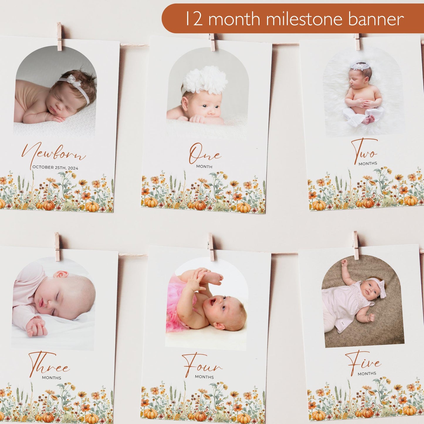 Pumpkin Birthday Photo Milestone Banner Little pumpkin First Party Theme Editable Template Fall Monthly Milestone Photo Collage Decor 1st