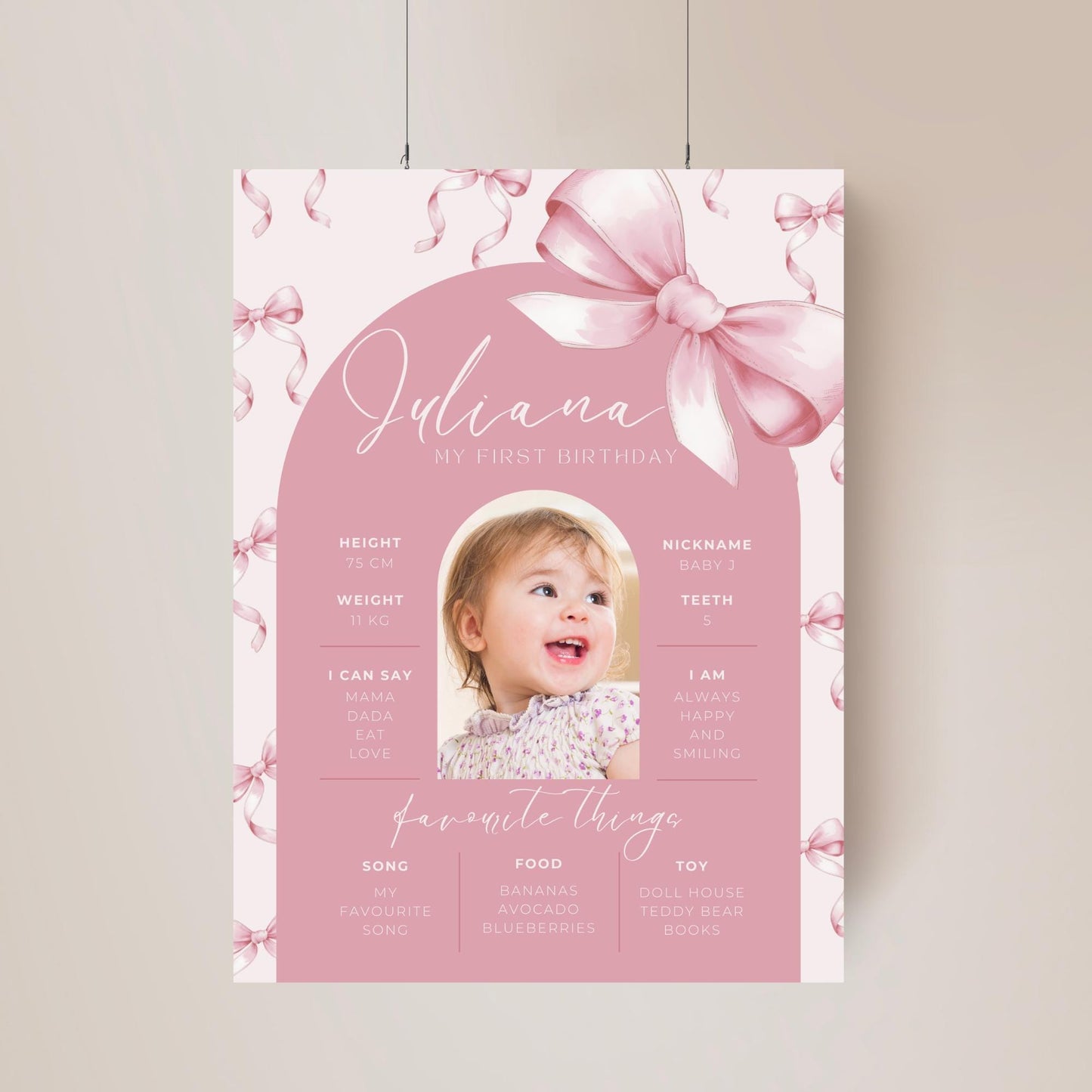 Pink Bow First Birthday Milestone Sign Girls just wanna be One My first Year sign Coquette Aesthetic Bday Welcome Sign Baby 1st decoration
