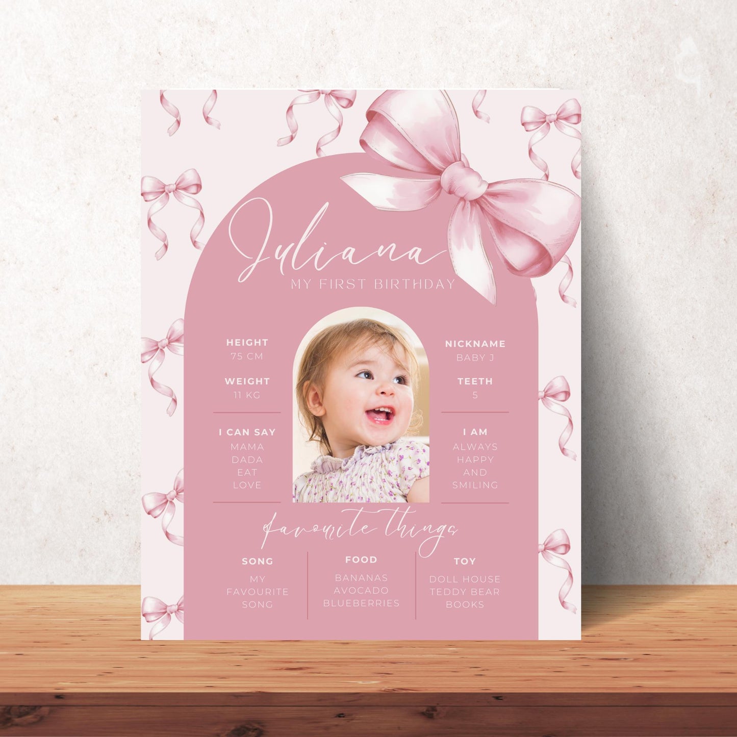 Pink Bow First Birthday Milestone Sign Girls just wanna be One My first Year sign Coquette Aesthetic Bday Welcome Sign Baby 1st decoration