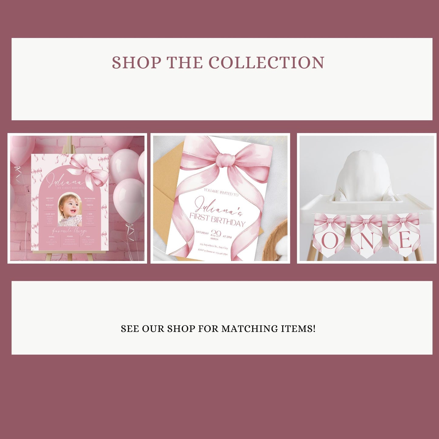 Pink Bow First Birthday Photo Banner Girl 1st Year Milestone Bunting Ribbon Monthly Photo Display 12 Month Garland Editable Template