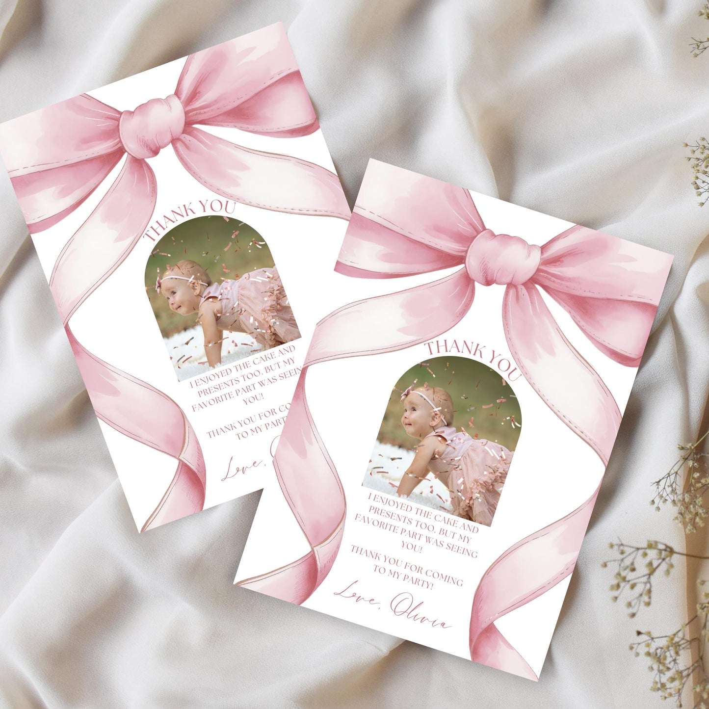 Pink Bow Birthday Thank you Card 1st Birthday Girls Just Wanna Be ONE First Birthday Invite Pink Bow Invitation Template Coquette Aesthetic