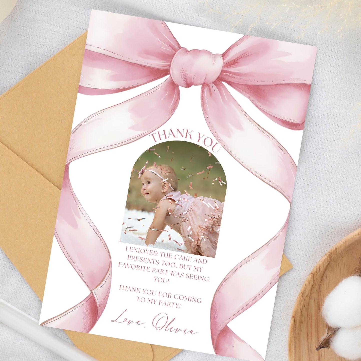 Pink Bow Birthday Thank you Card 1st Birthday Girls Just Wanna Be ONE First Birthday Invite Pink Bow Invitation Template Coquette Aesthetic