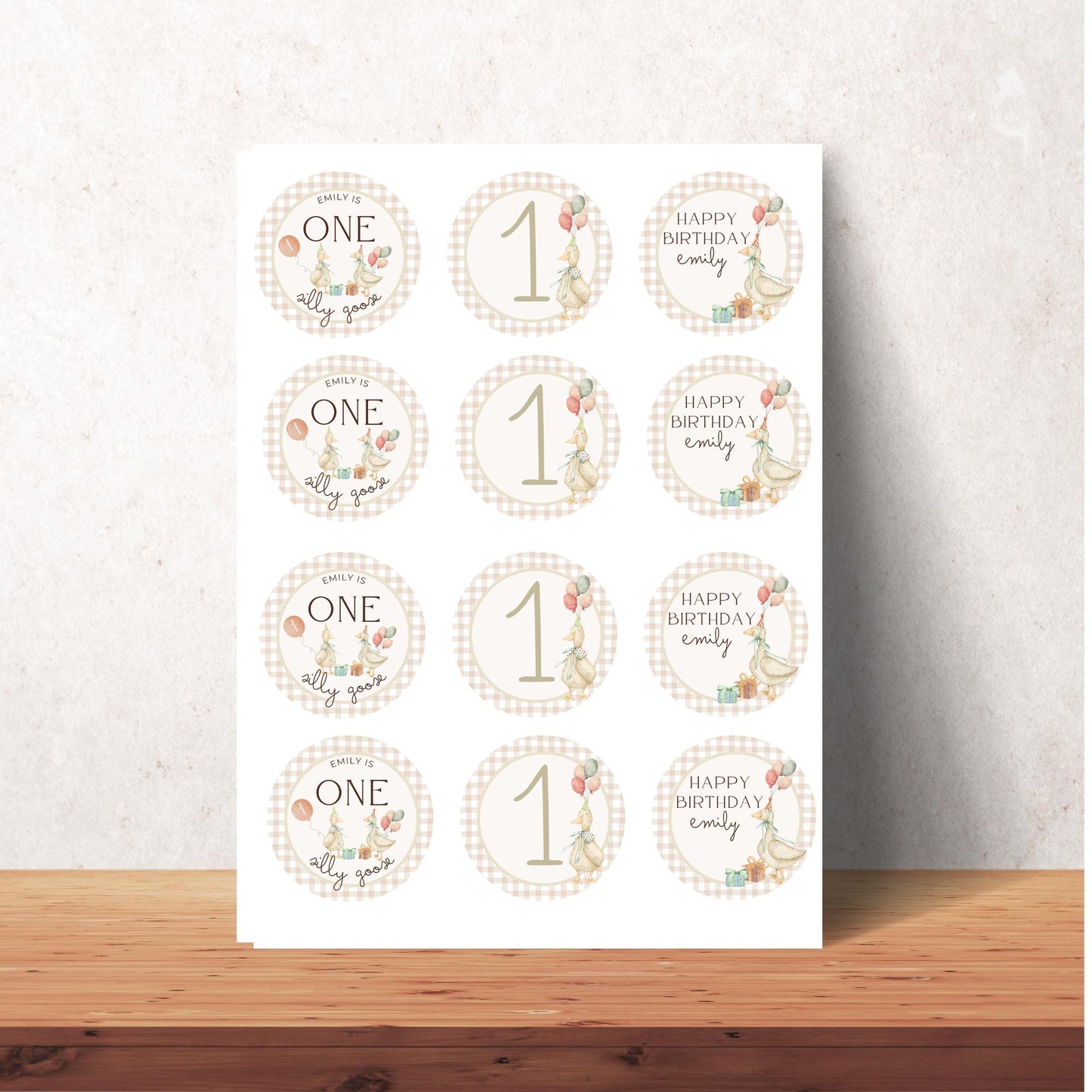 One Silly Goose Birthday Party Cupcake Toppers Editable Cake topper Goose themed Party Silly Goose First 1st Birthday Party Gender Neutral