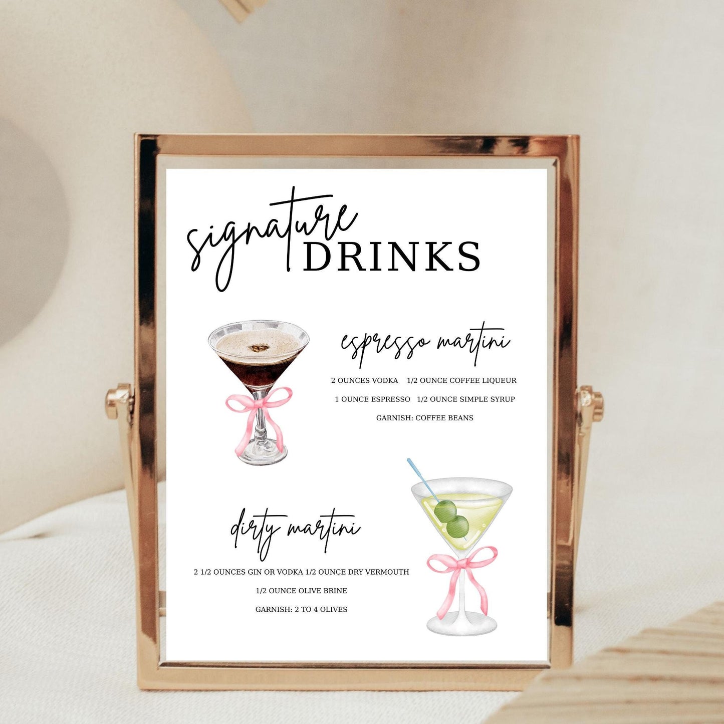 Martini Signature Drink Bar Sign Template - Editable Cocktail Menu - Wedding Decor - Instant Download