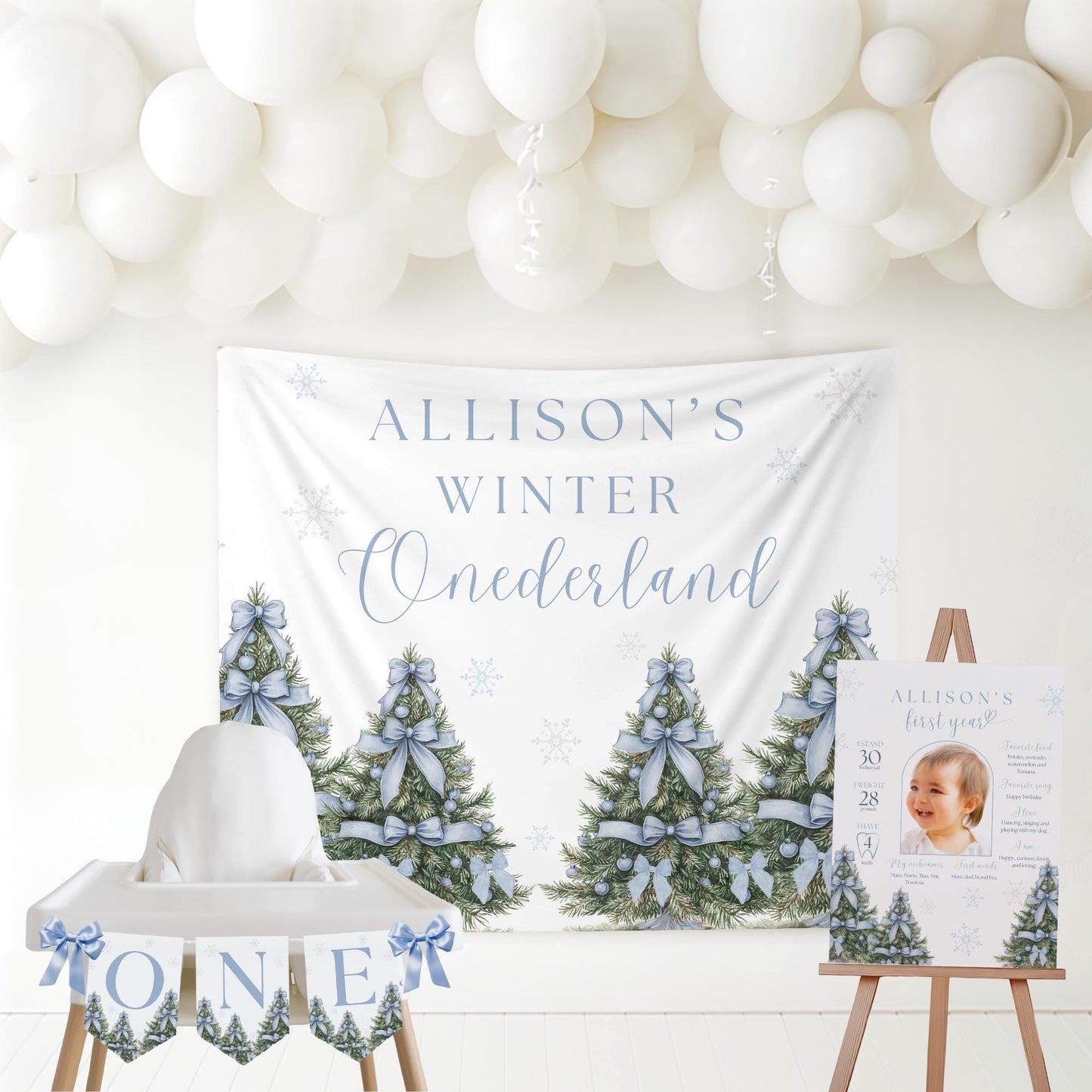 Winter Onederland Birthday Personalized Banner 1st Birthday Winter Wonderland Party Decor Photo Backdrop Winter Custom First Birthday