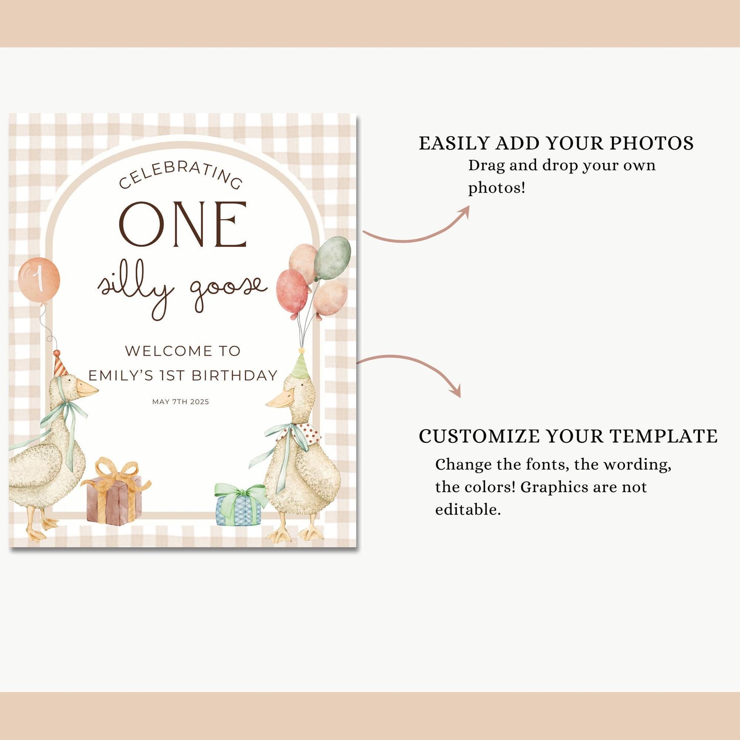 Goose Sign Template, Editable, Silly Goose Birthday, Welcome Sign, Farm