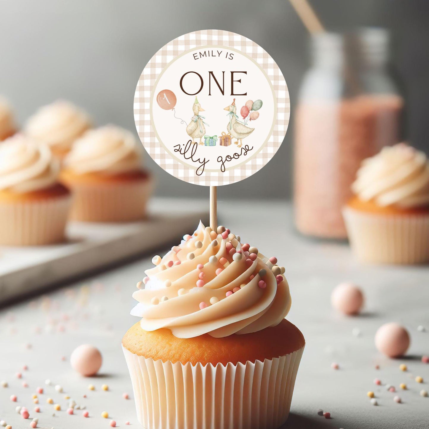 One Silly Goose Birthday Party Cupcake Toppers Editable Cake topper Goose themed Party Silly Goose First 1st Birthday Party Gender Neutral