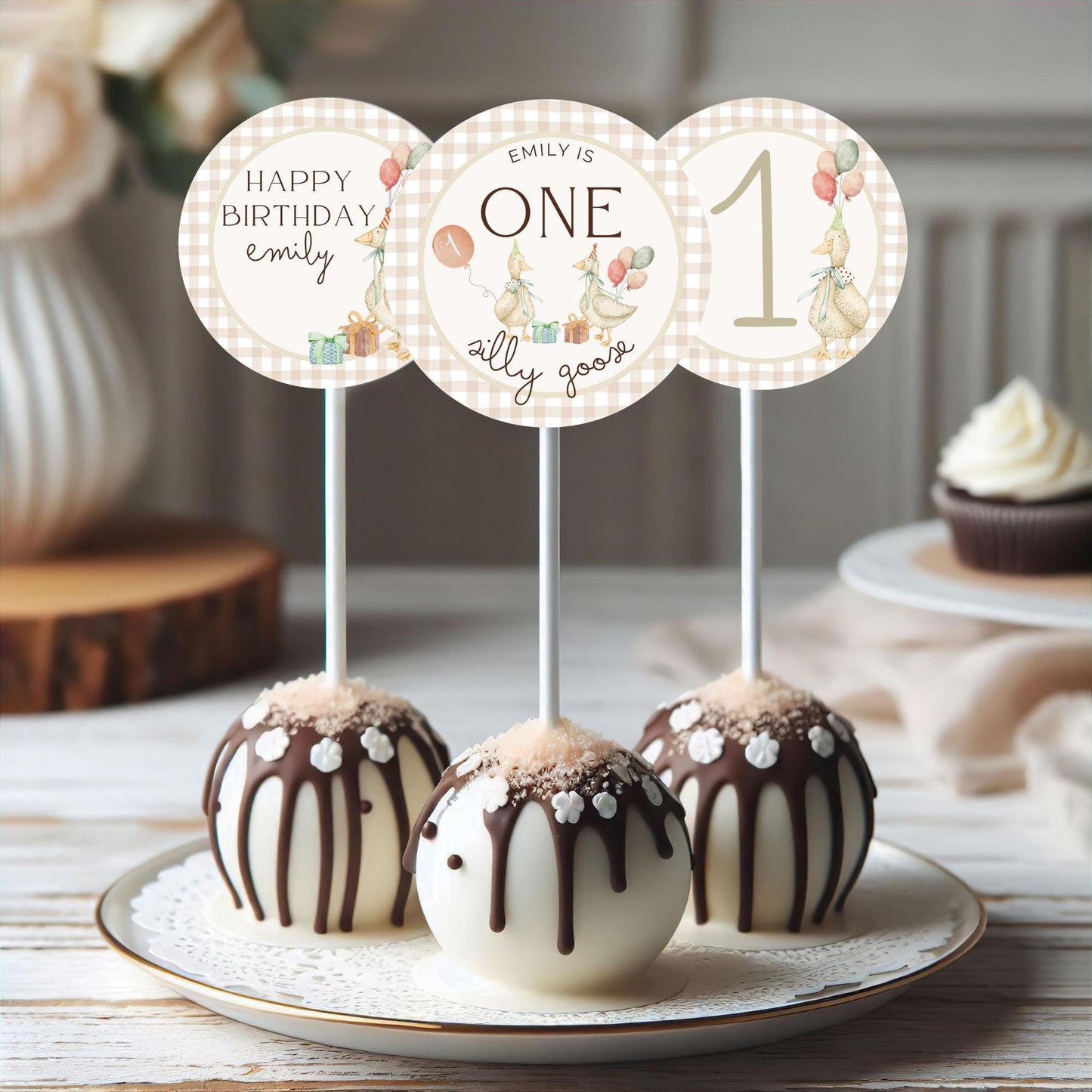 One Silly Goose Birthday Party Cupcake Toppers Editable Cake topper Goose themed Party Silly Goose First 1st Birthday Party Gender Neutral