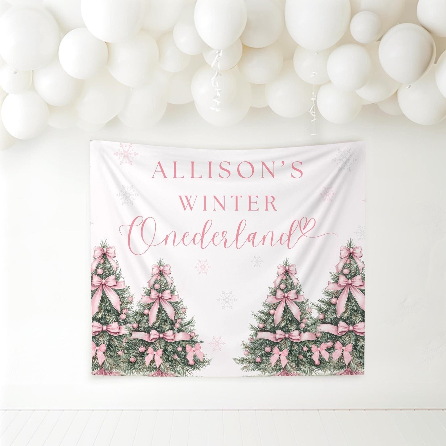 Winter Onederland Birthday Personalized Banner 1st Birthday Winter Wonderland Party Decor Photo Backdrop Winter Custom Pink First Birthday