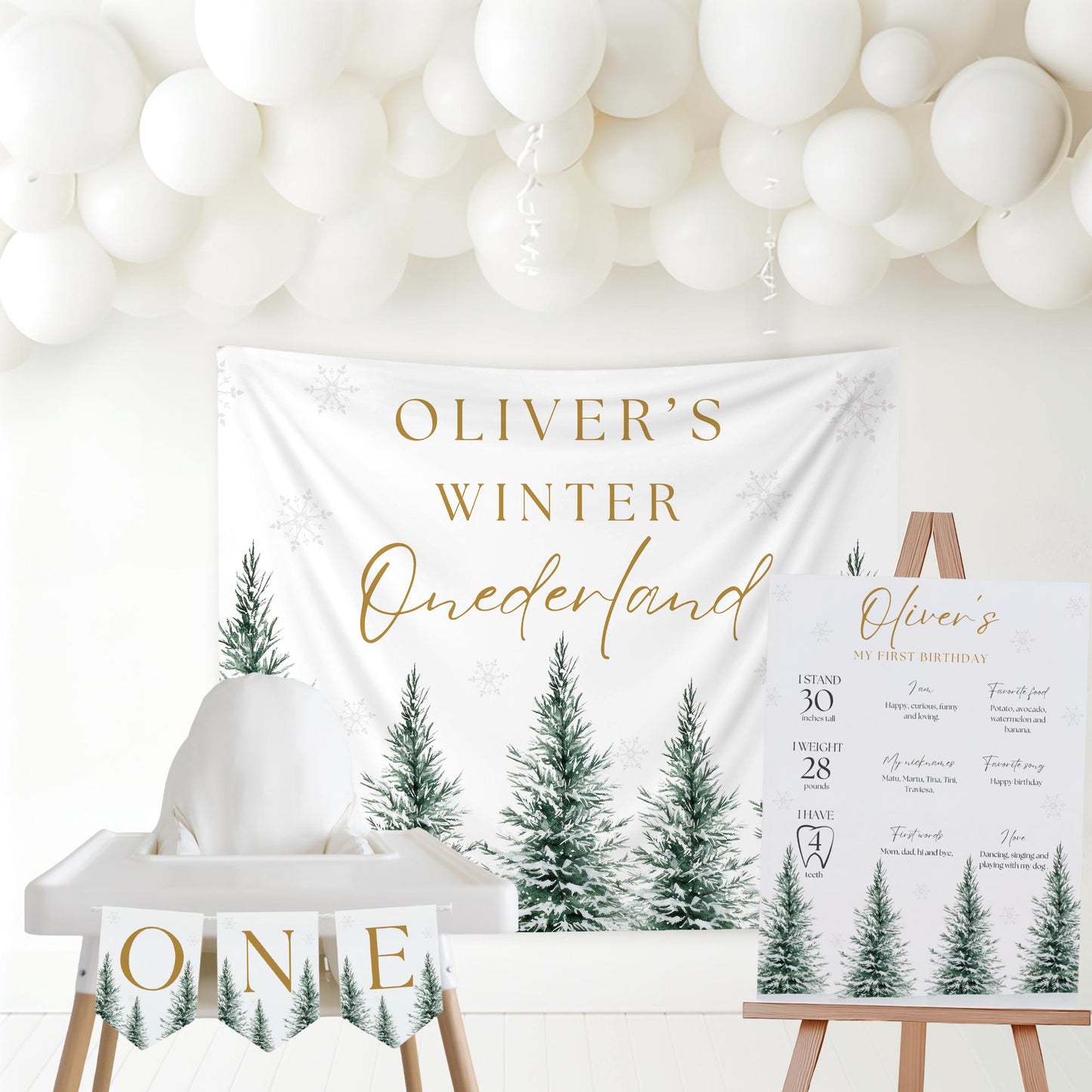 Winter Onederland Birthday Personalized Banner 1st Birthday Winter Wonderland Party Decor Backdrop Winter Custom Snowflake First Birthday