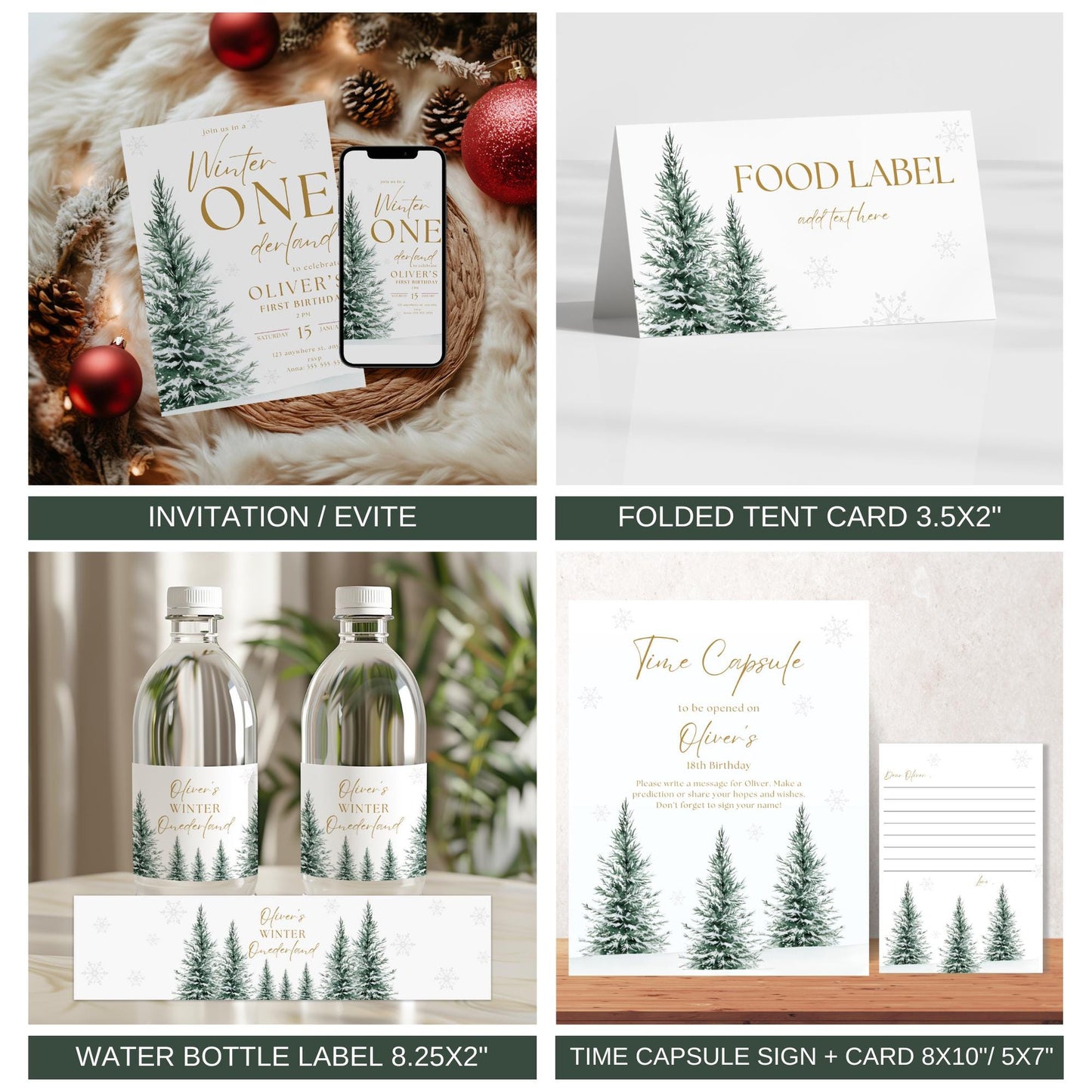Magical Winter ONEderland 1st Birthday Bundle - High Chair Banner - Winter Forest Decor - Editable Template
