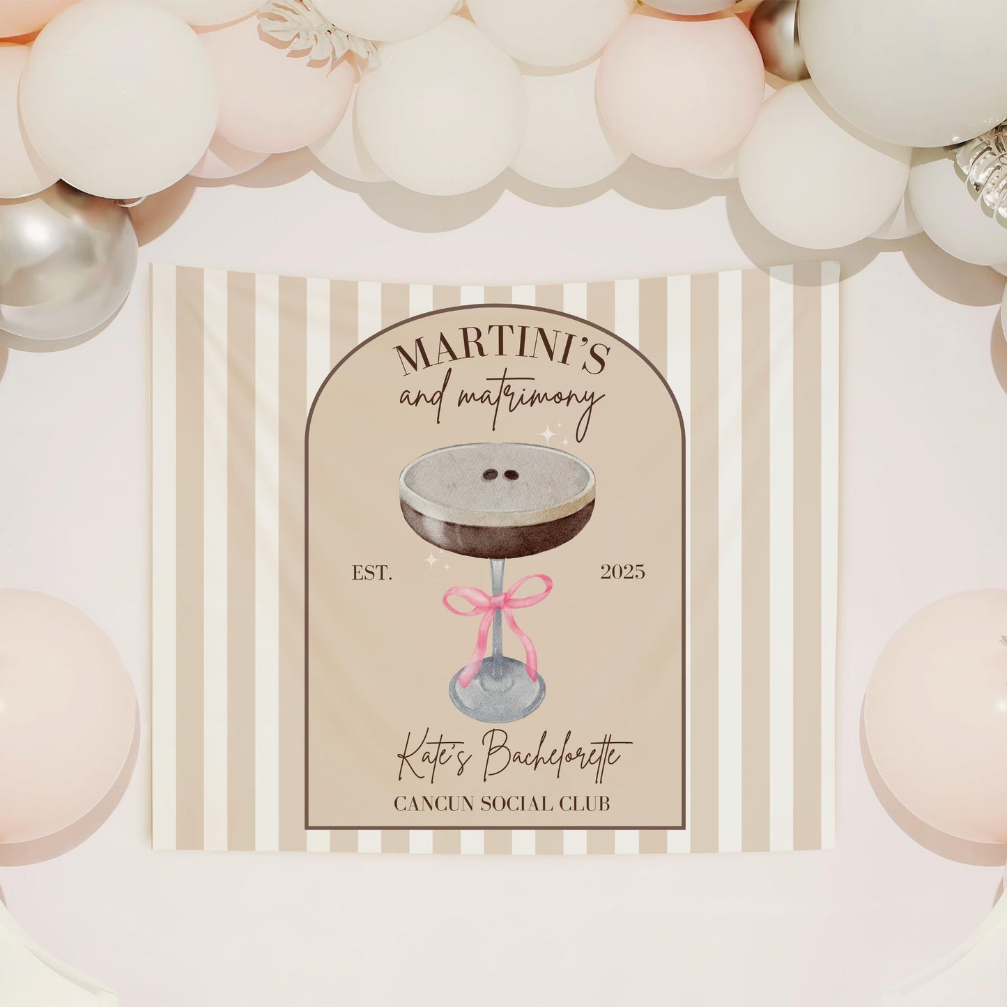 Espresso Martini Bachelorette Party Banner martini social club personalized decor sign Martini Bach Backdrop Espresso Martini with Pink Bow