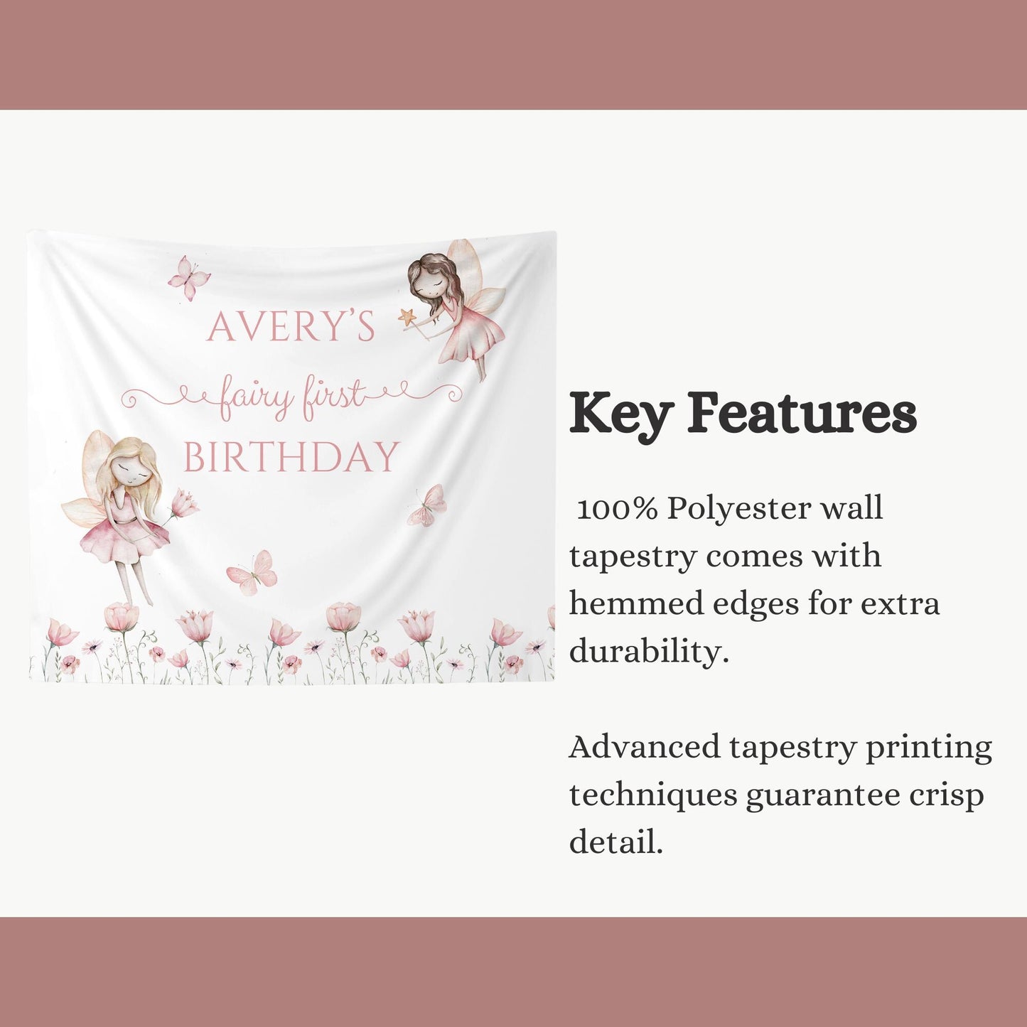 Fairy First Birthday Personalized Banner 1st Birthday Wildflower Fairy Garden Party Decor Backdrop Little Fairy turning One party sign
