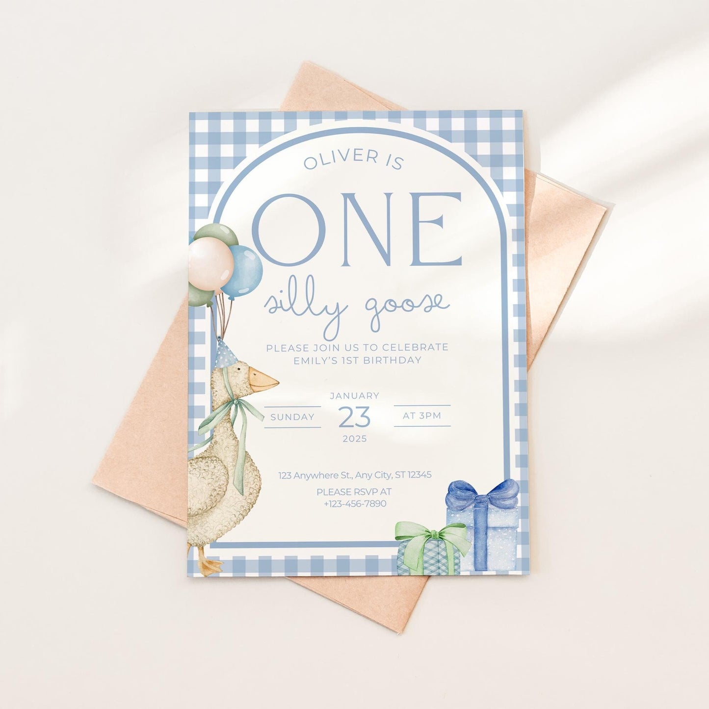 One Silly Goose Birthday Invite Blue Boy First Birthday 1st Birthday Silly Goose Decor Editable Invitation Nursery Rhyme Birthday
