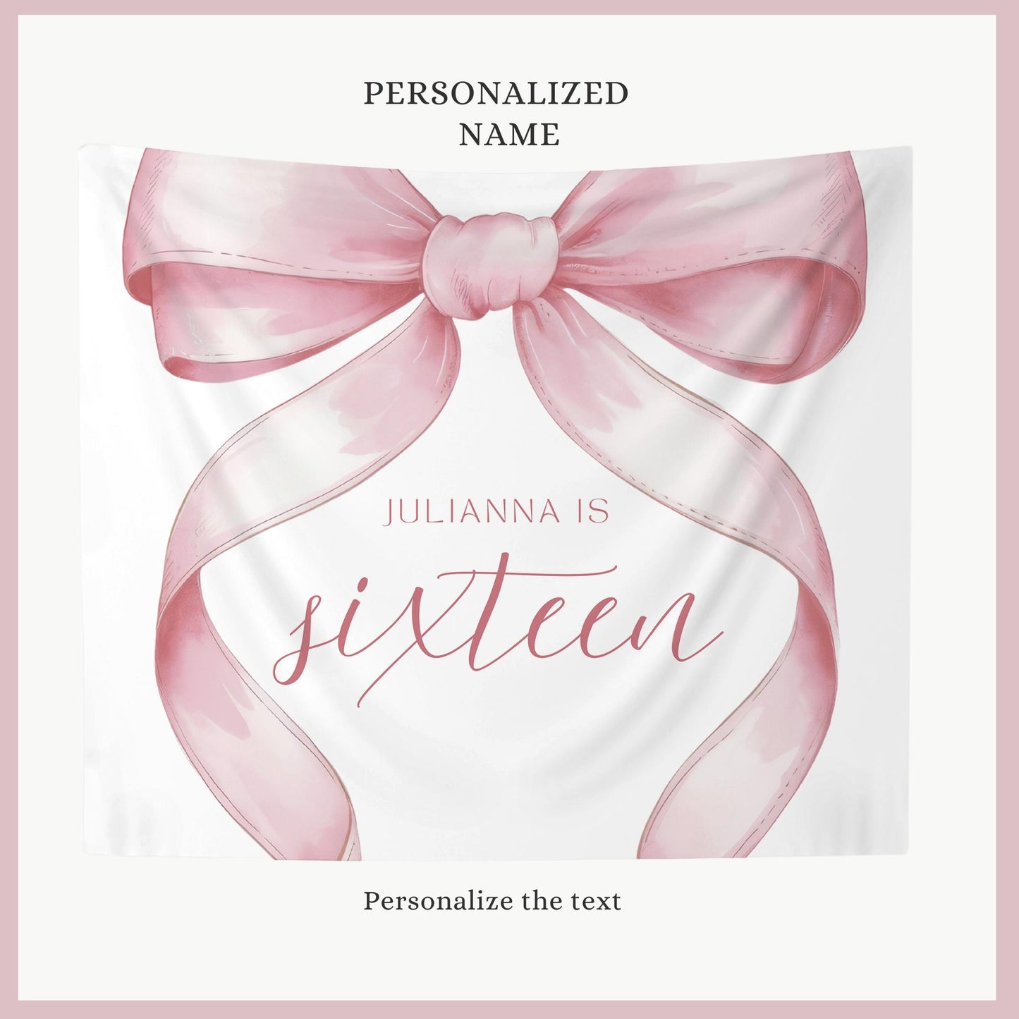 16th birthday Personalized Banner Coquette Party Decor Photo Backdrop 16th Birthday Sign sixteenth Pink Bow Birthday Sweet Sixteen