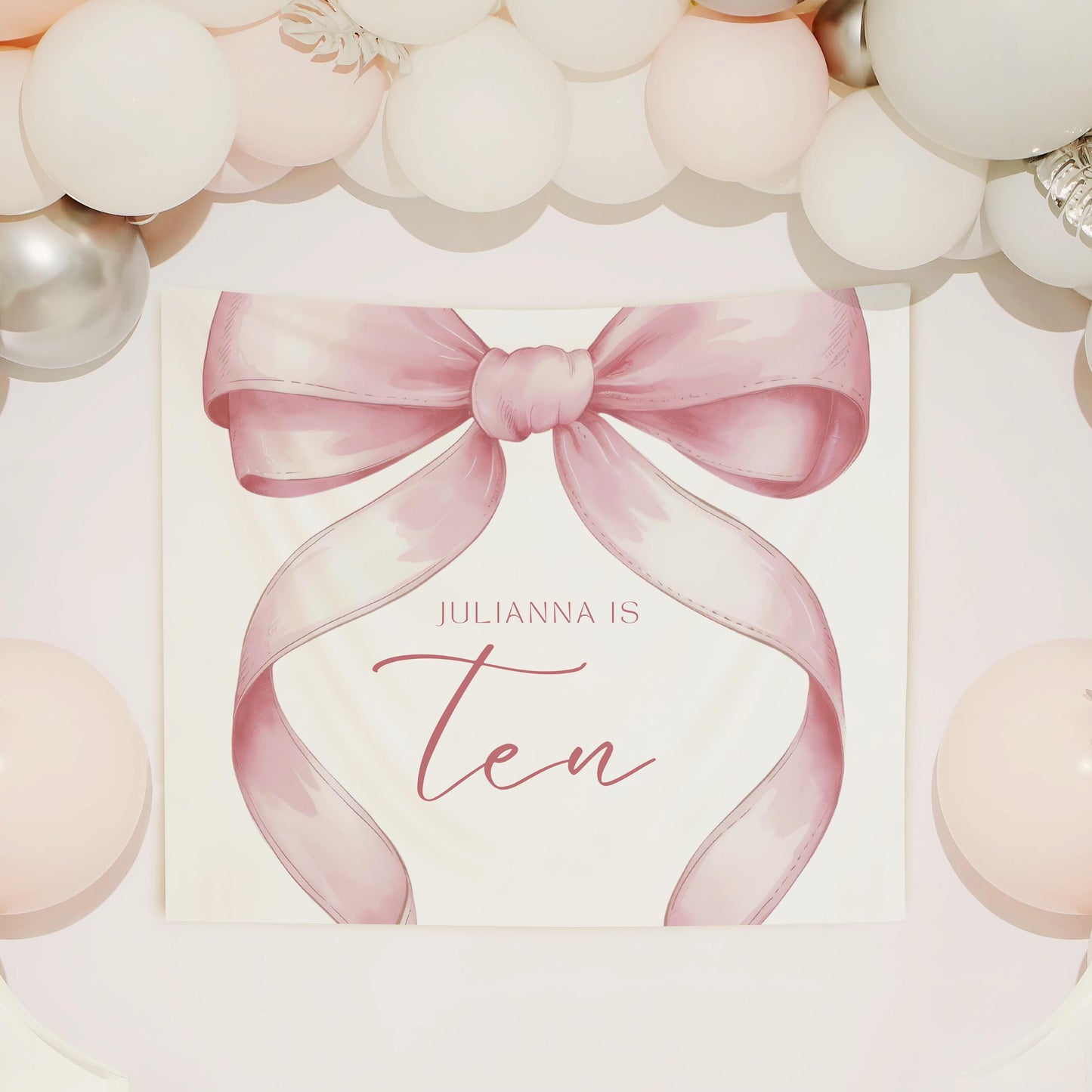10 Year Old Girl Birthday Personalized Banner Pink Coquette 10th Birthday Girl tenth Pink Bow Birthday Tween Birthday Party photo Backdrop