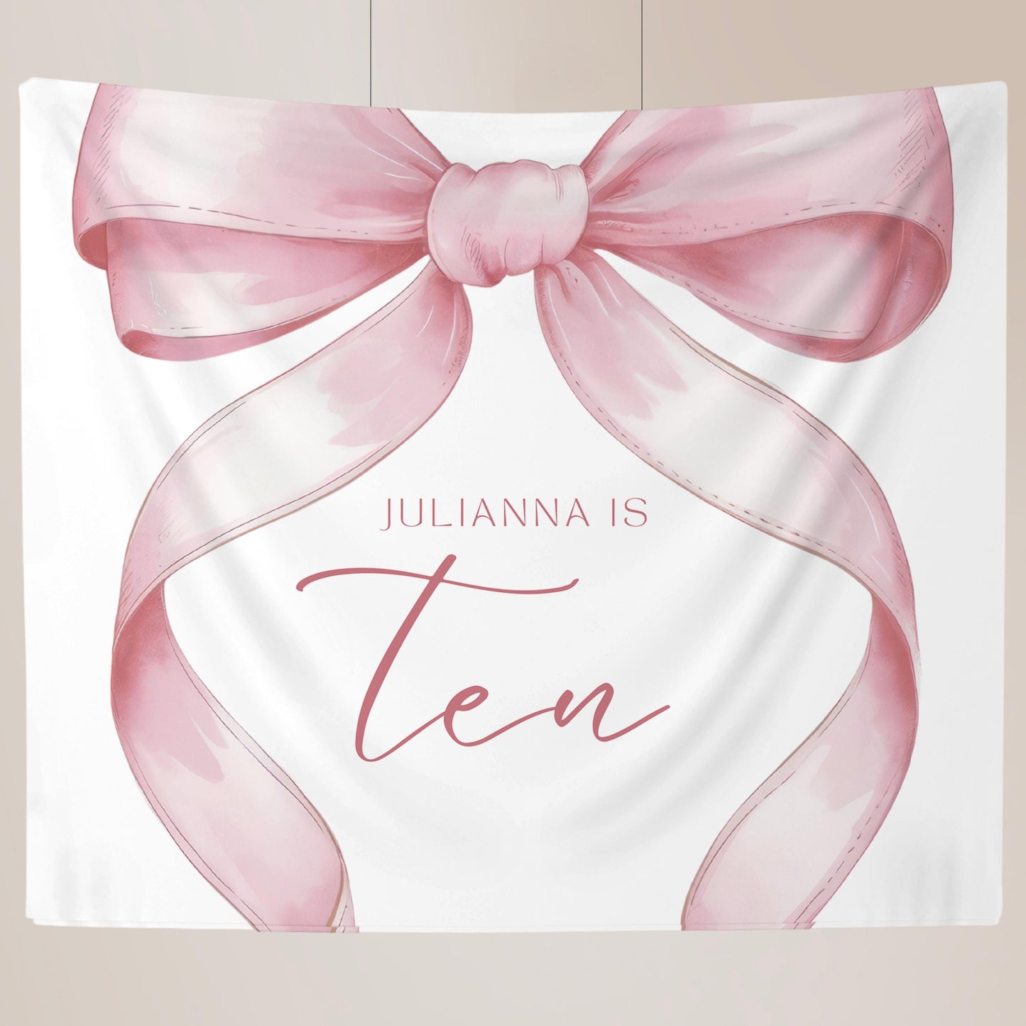 10 Year Old Girl Birthday Personalized Banner Pink Coquette 10th Birthday Girl tenth Pink Bow Birthday Tween Birthday Party photo Backdrop