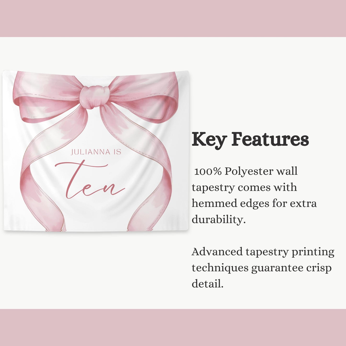 10 Year Old Girl Birthday Personalized Banner Pink Coquette 10th Birthday Girl tenth Pink Bow Birthday Tween Birthday Party photo Backdrop