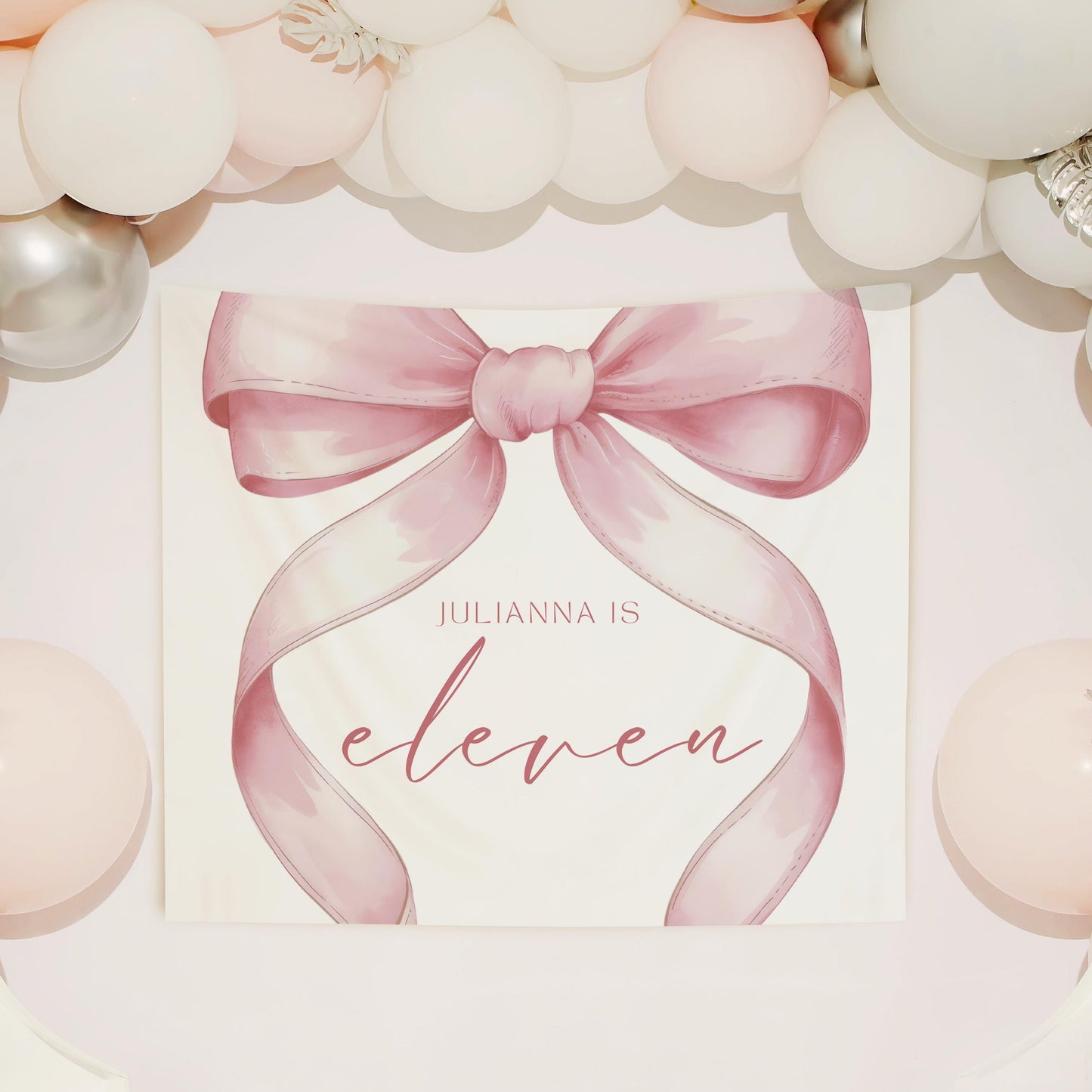 11 Year Old Girl Birthday custom Banner Pink Coquette 11th Birthday Girl eleventh Pink Bow Birthday Tween Birthday Party photo Backdrop