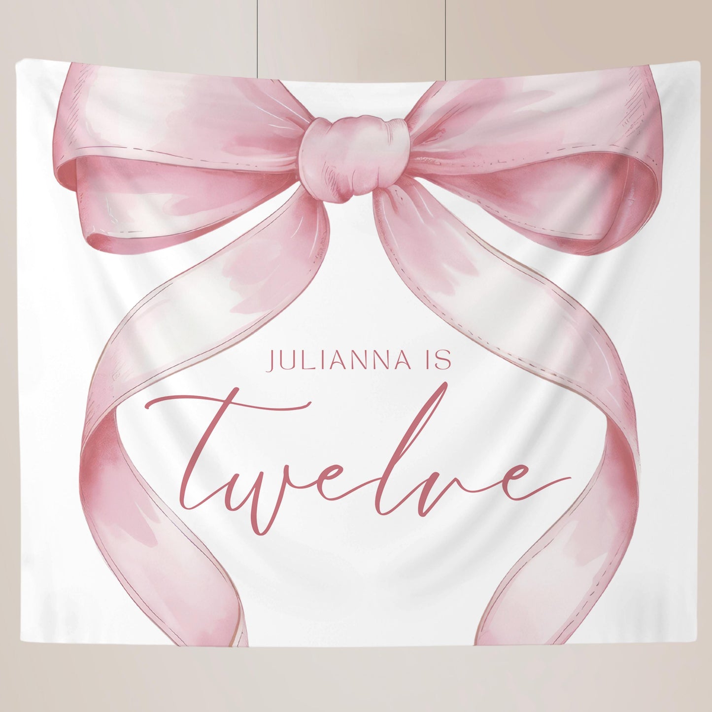 12 Year Old Girl Birthday custom Banner Pink Coquette 12th Birthday Girl twelfth Pink Bow Birthday Tween Birthday Party photo Backdrop