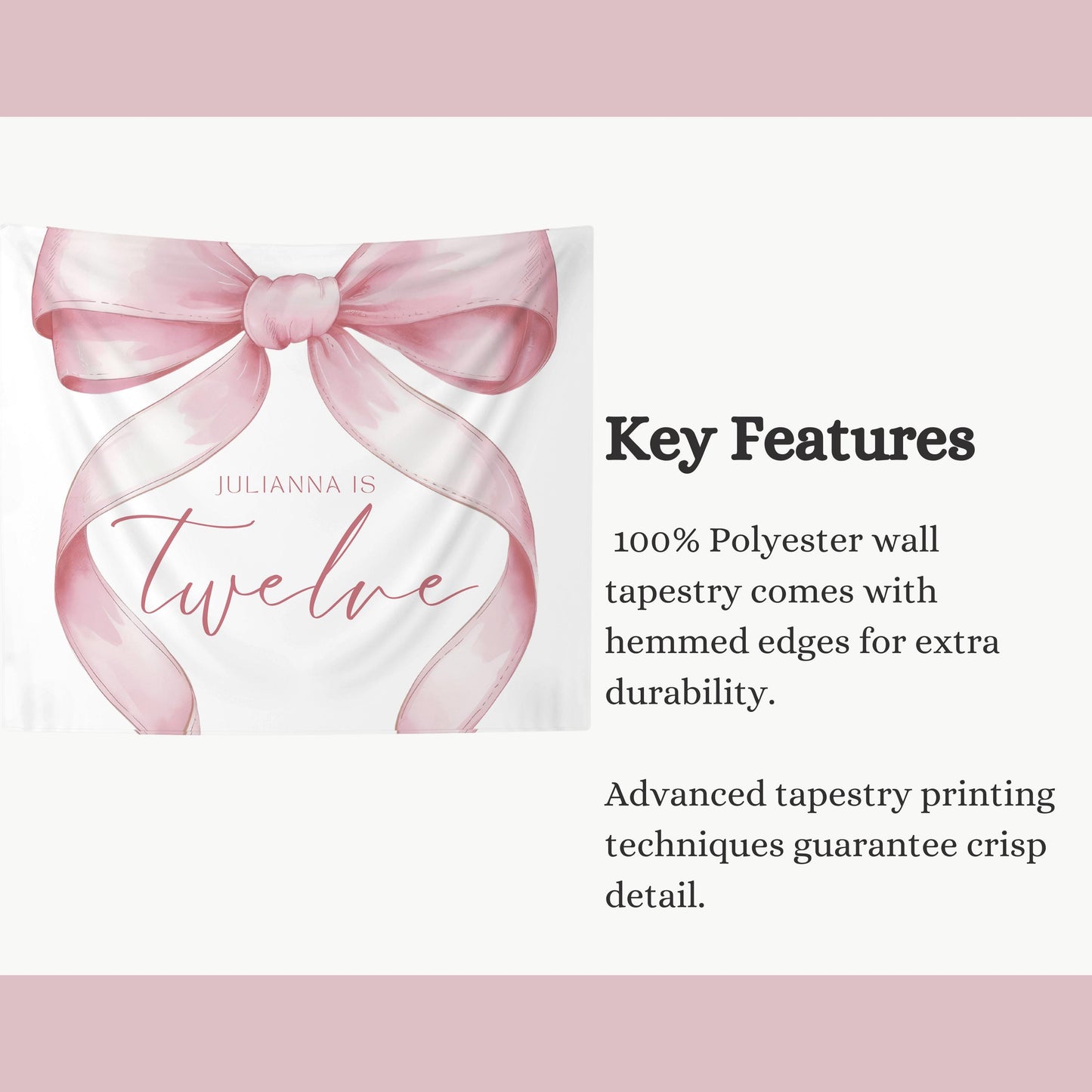 12 Year Old Girl Birthday custom Banner Pink Coquette 12th Birthday Girl twelfth Pink Bow Birthday Tween Birthday Party photo Backdrop