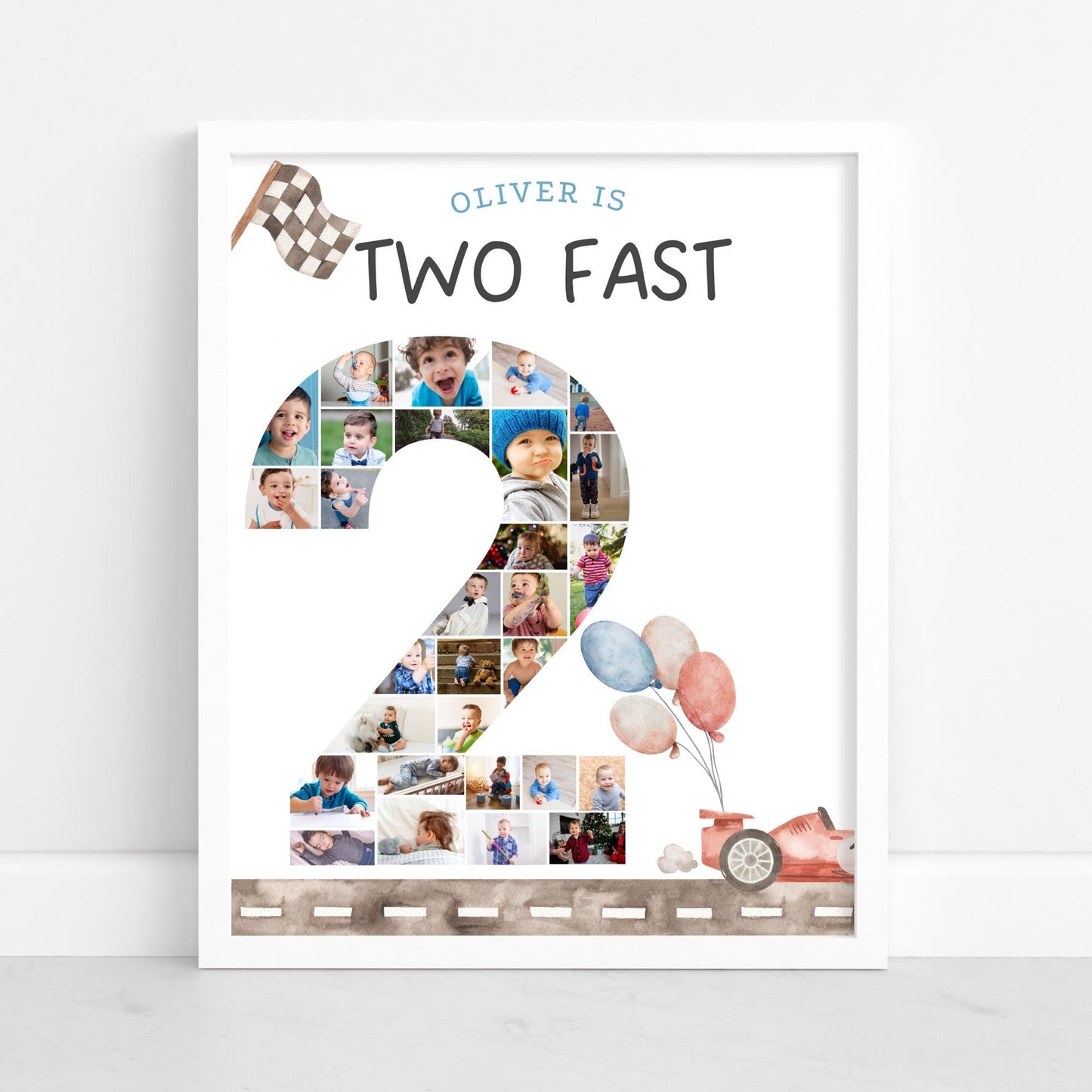 Two Fast Birthday Sign Photo Collage Editable Race Car Party Two Fast Two Curious 2nd Birthday Photo Banner Milestone photo sign